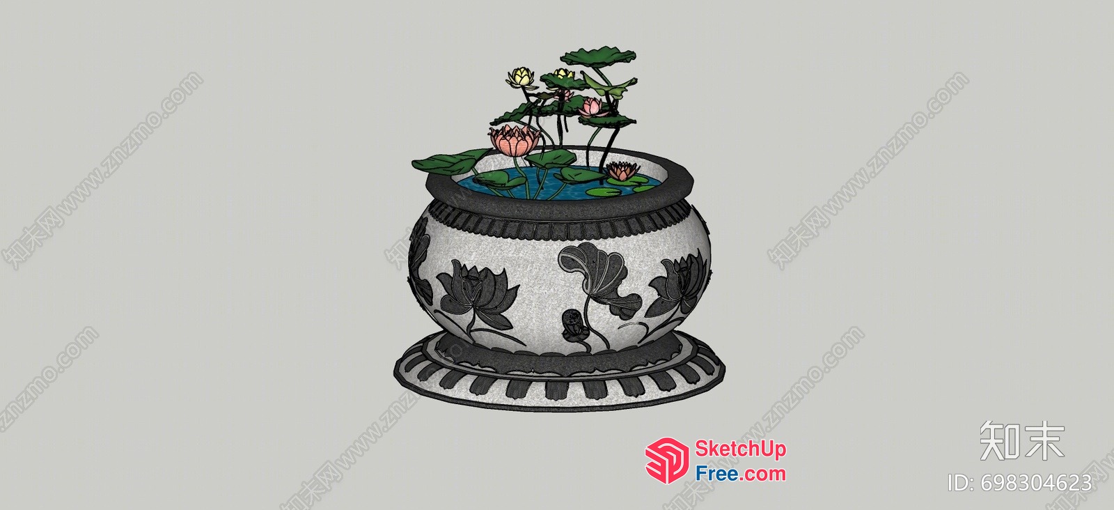 Lotus Flowers In A Decorative Bowl 3D SketchUp File