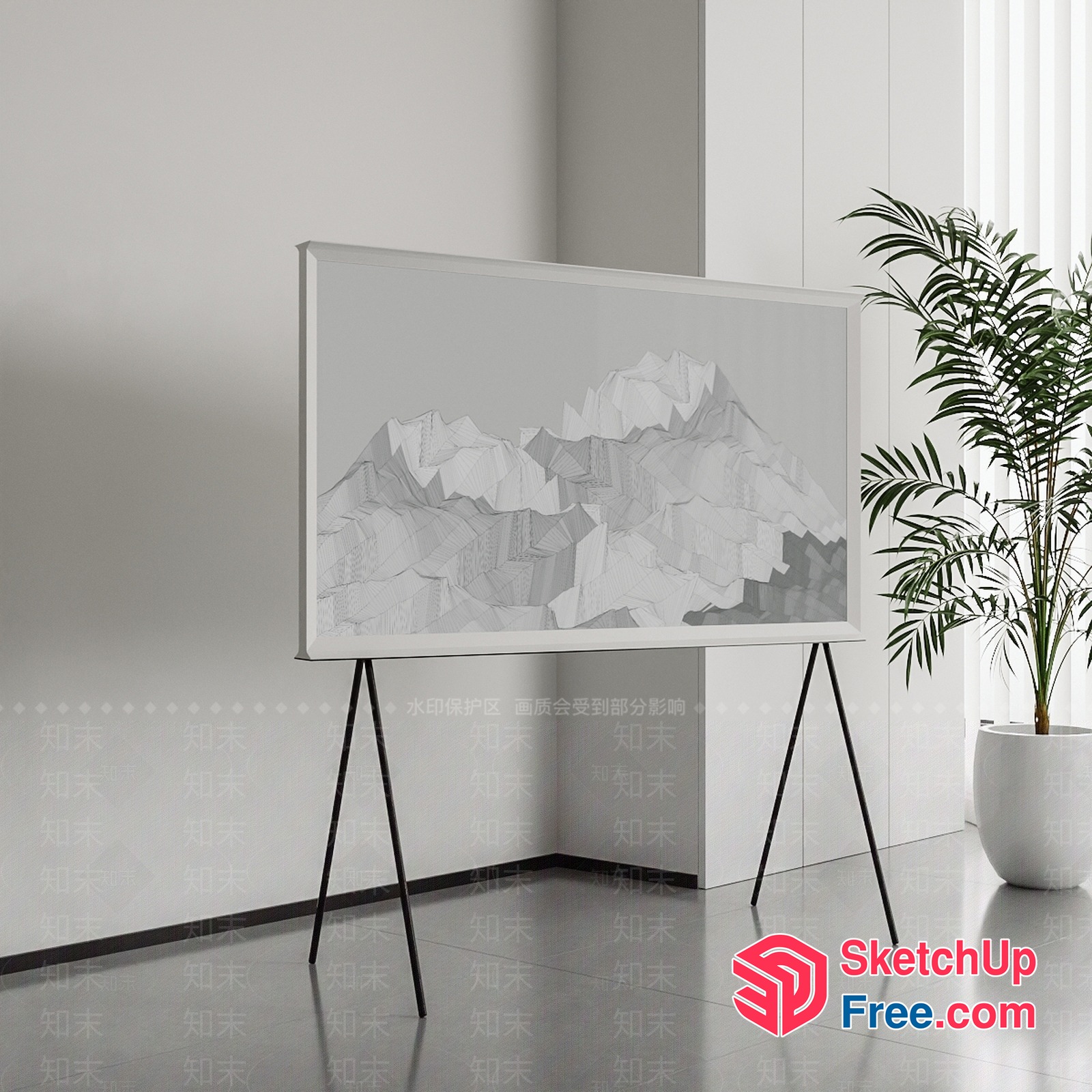 Minimalist Artwork Of Geometric Mountain Range On White Canvas 3D SketchUp File