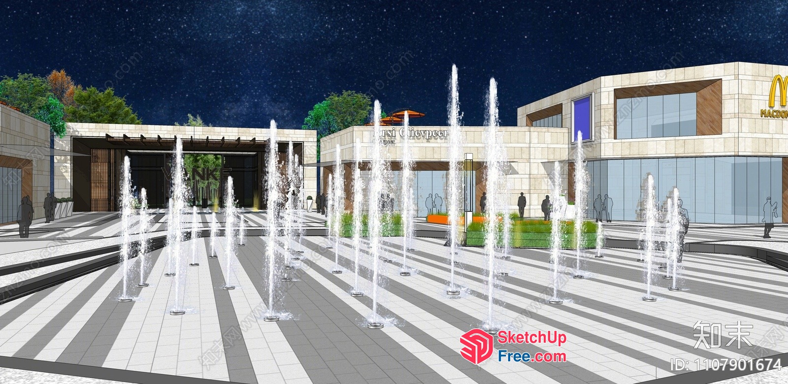 Modern Fountain Show In A Commercial Street 3D SketchUp File