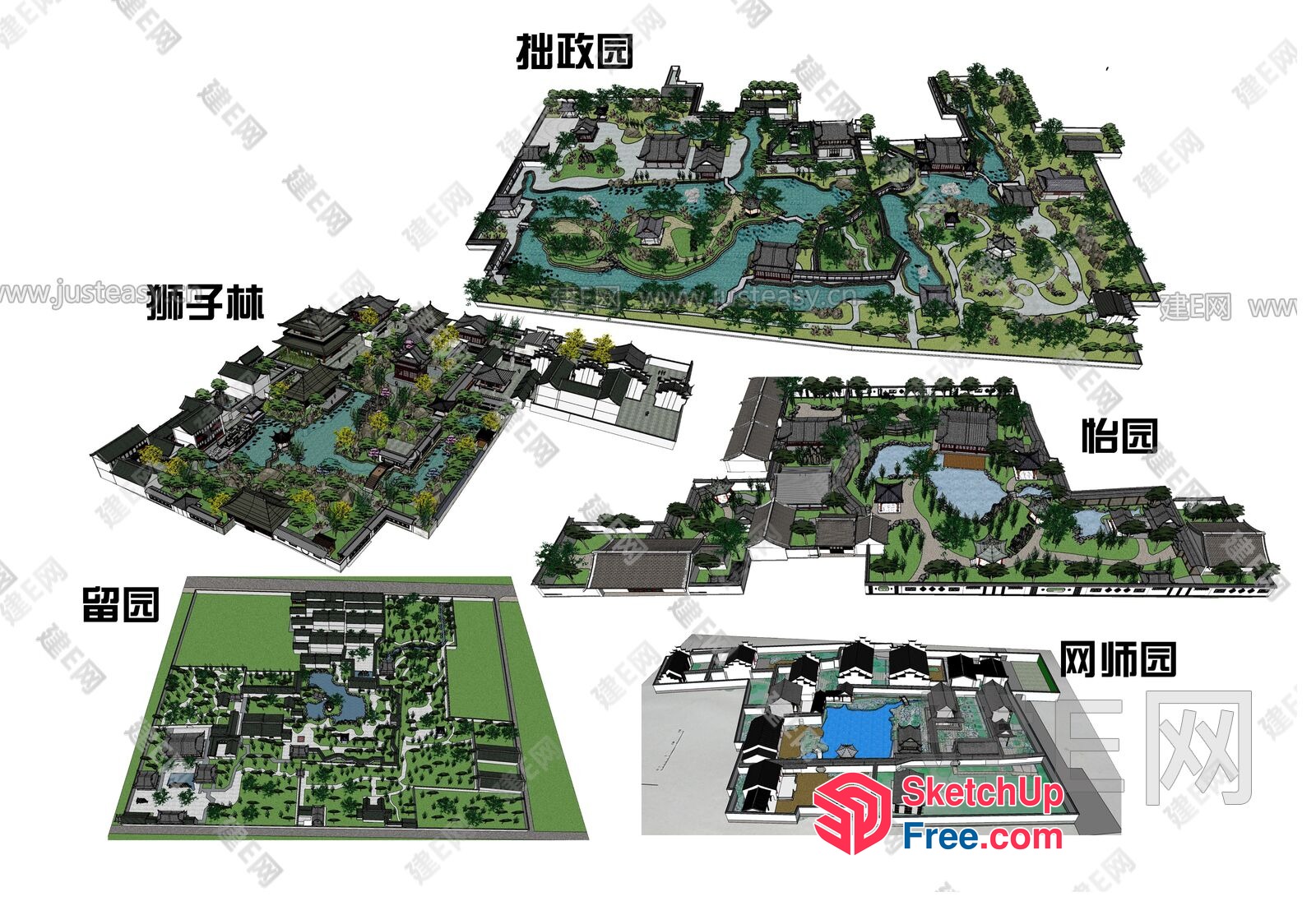 Chinese-Style Architectural Complex With Various Buildings And Gardens 3D SketchUp File