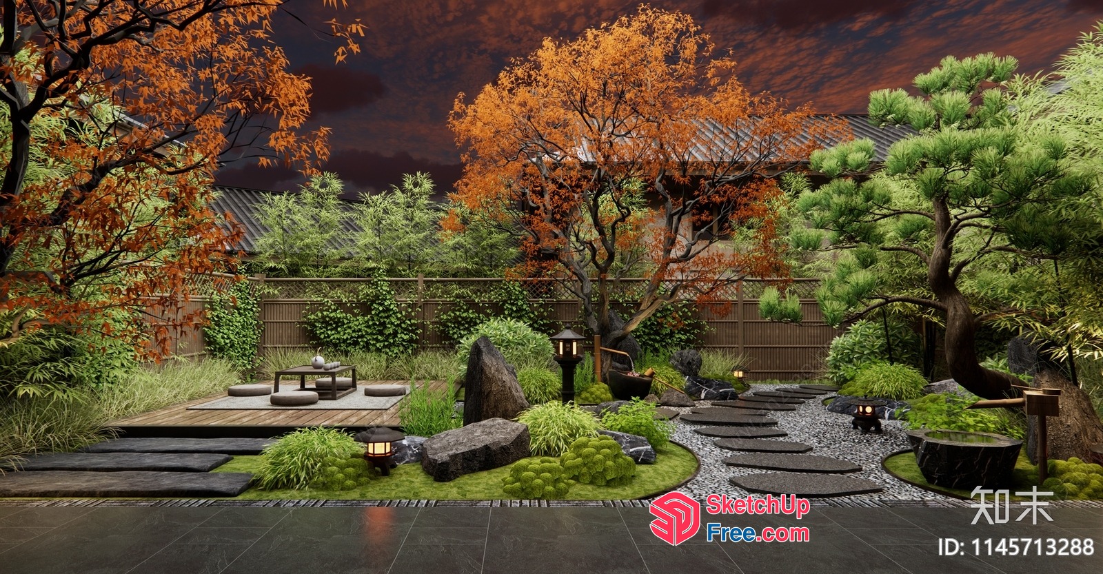 Japanese Inspired Garden Scene 3D SketchUp File
