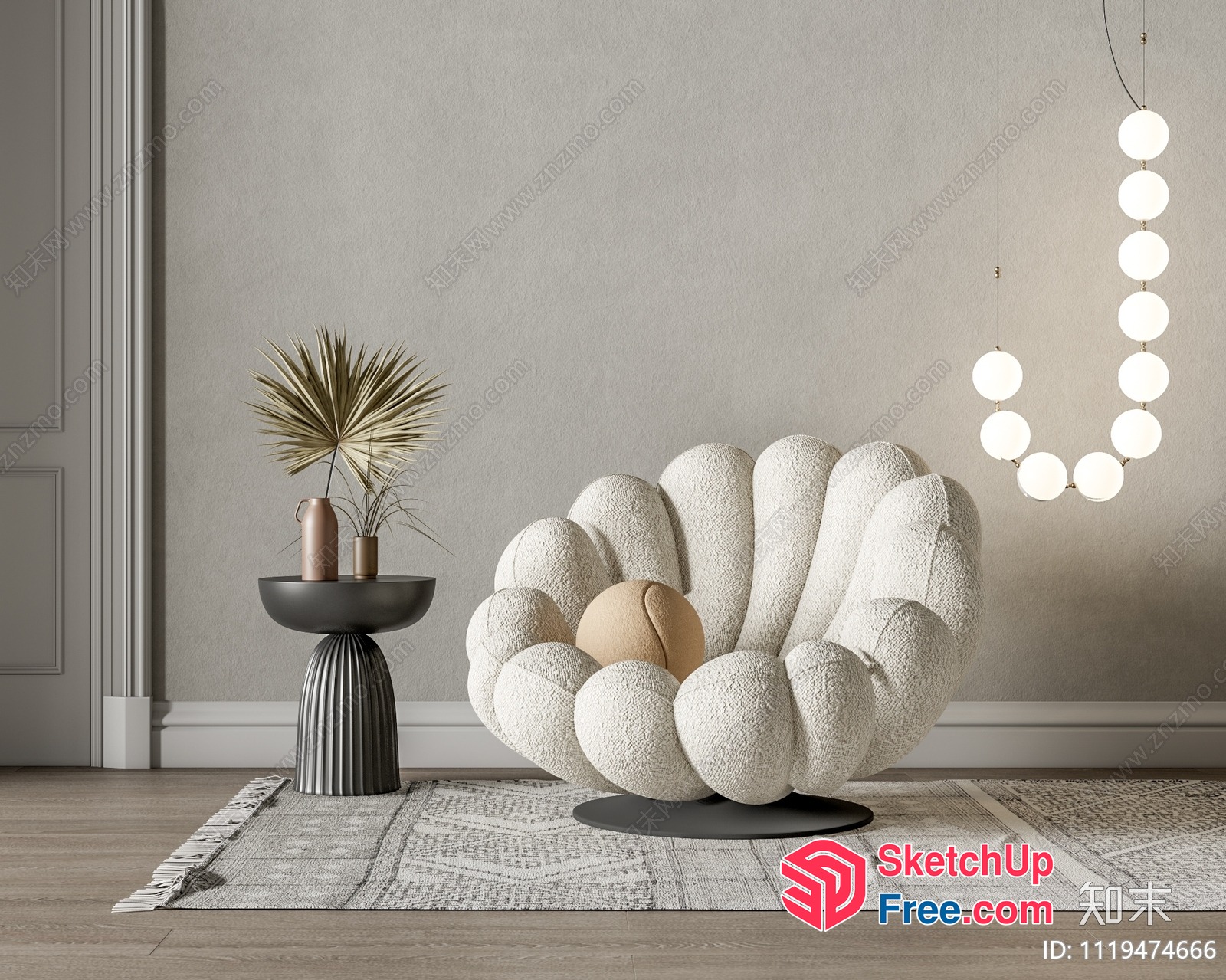 Modern Creamy Style Interior Decor 3D SketchUp File