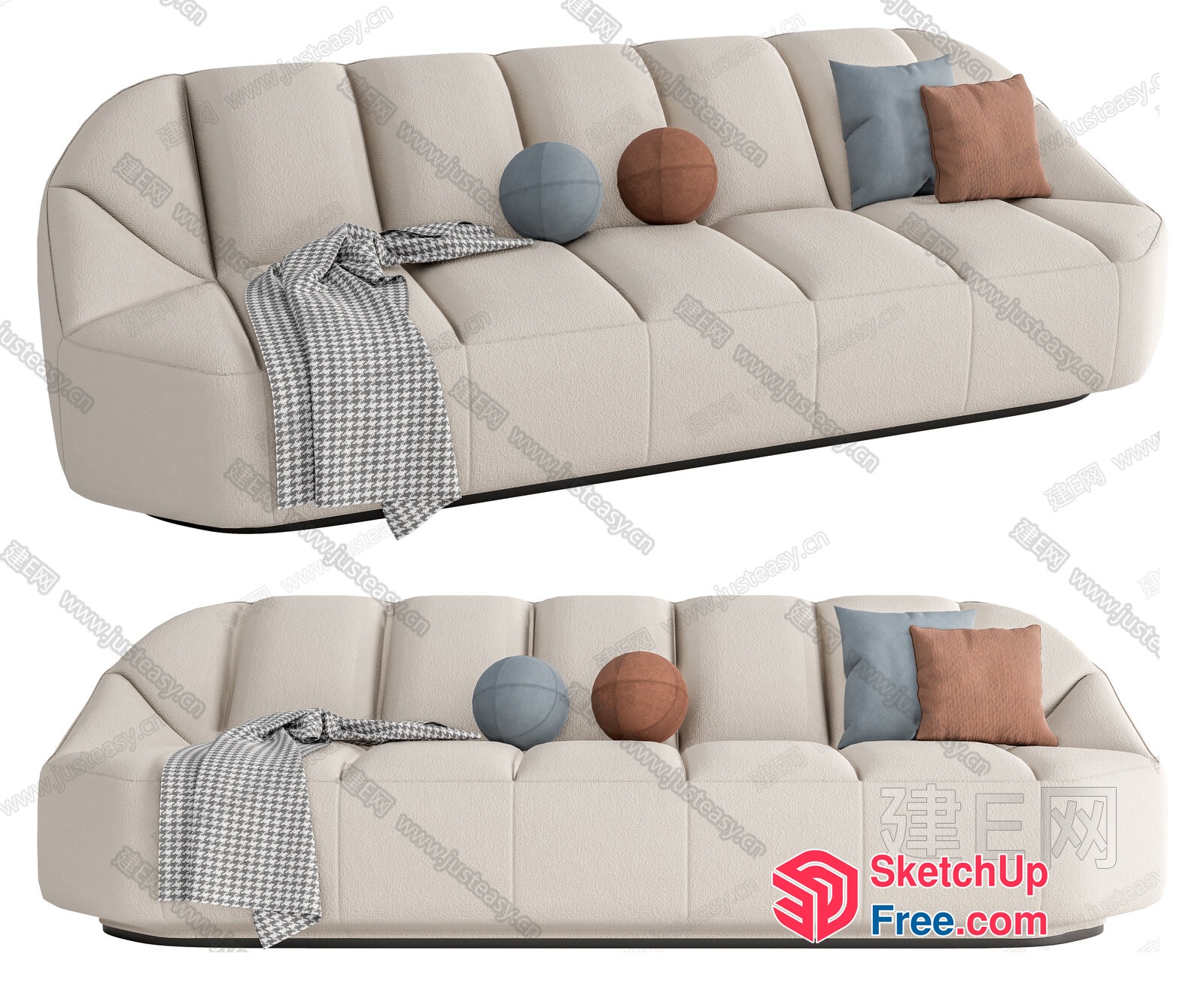 Modern Minimalist Sofa With Pillows And Throw Blanket 3D SketchUp File