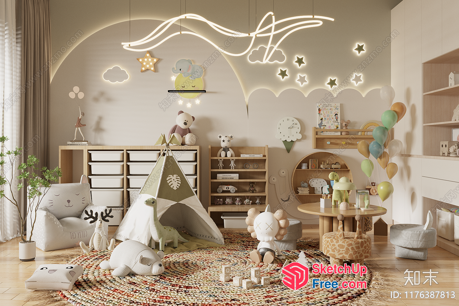 Modern Minimalist Kids' Playroom With Whimsical Decor 3D SketchUp File