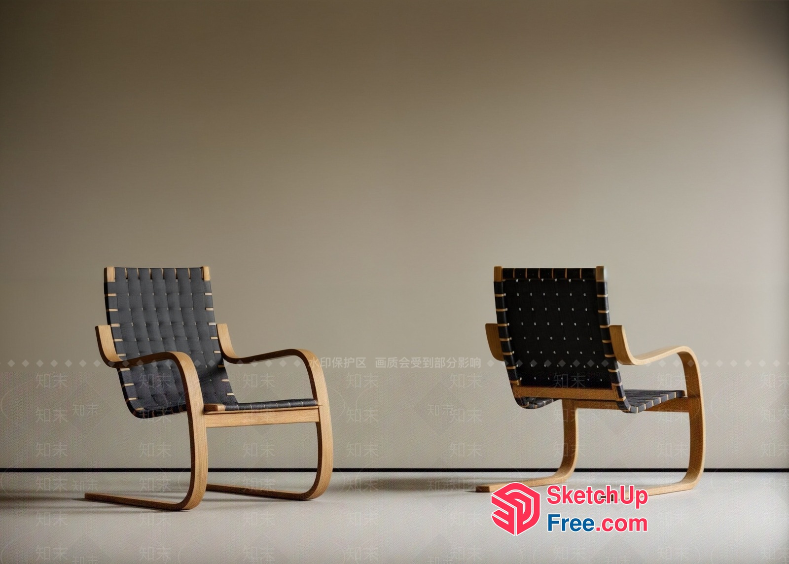Modern Wooden Chairs With Gray Cushions 3D SketchUp File