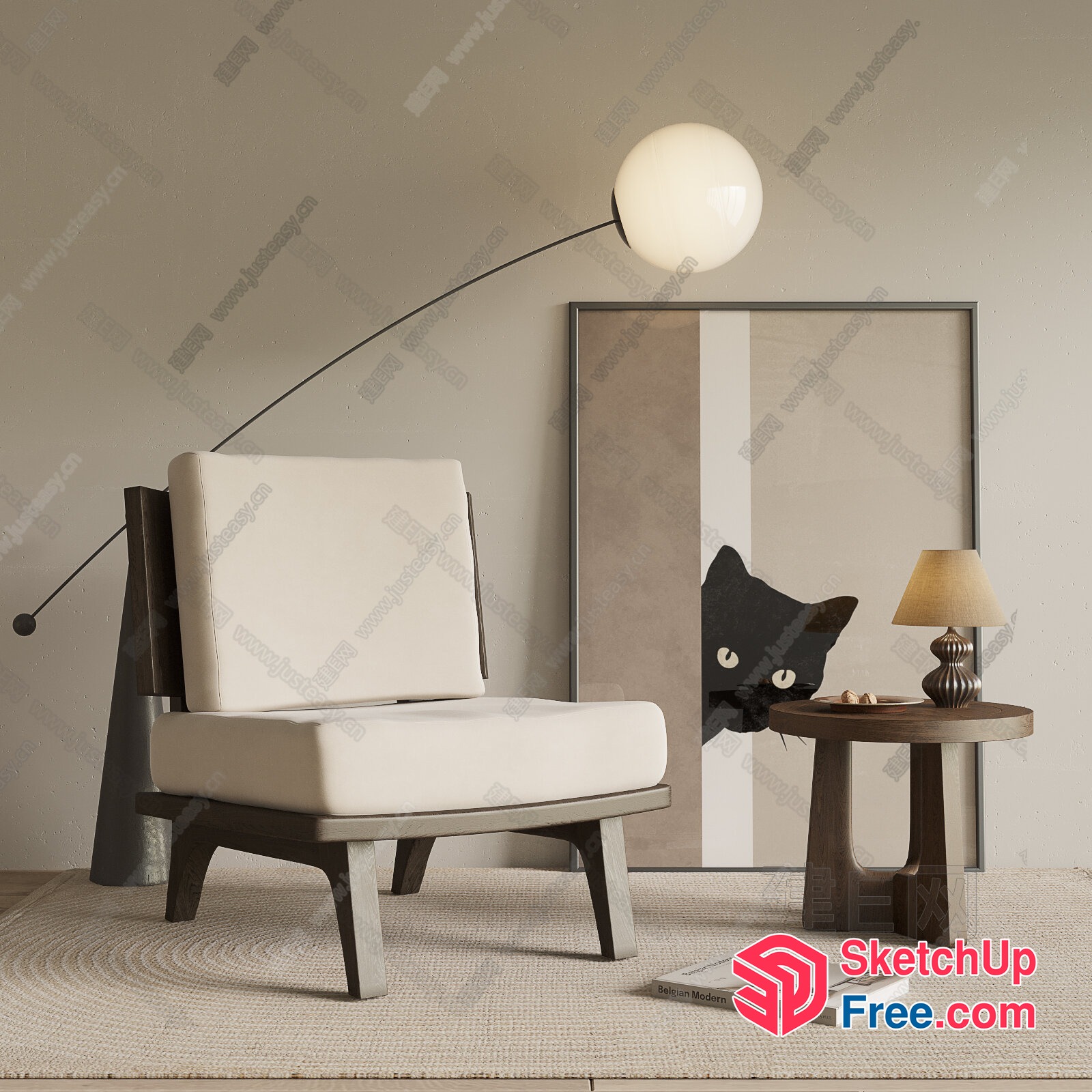 Modern Minimalist Japanese-Style Living Room 3D SketchUp File