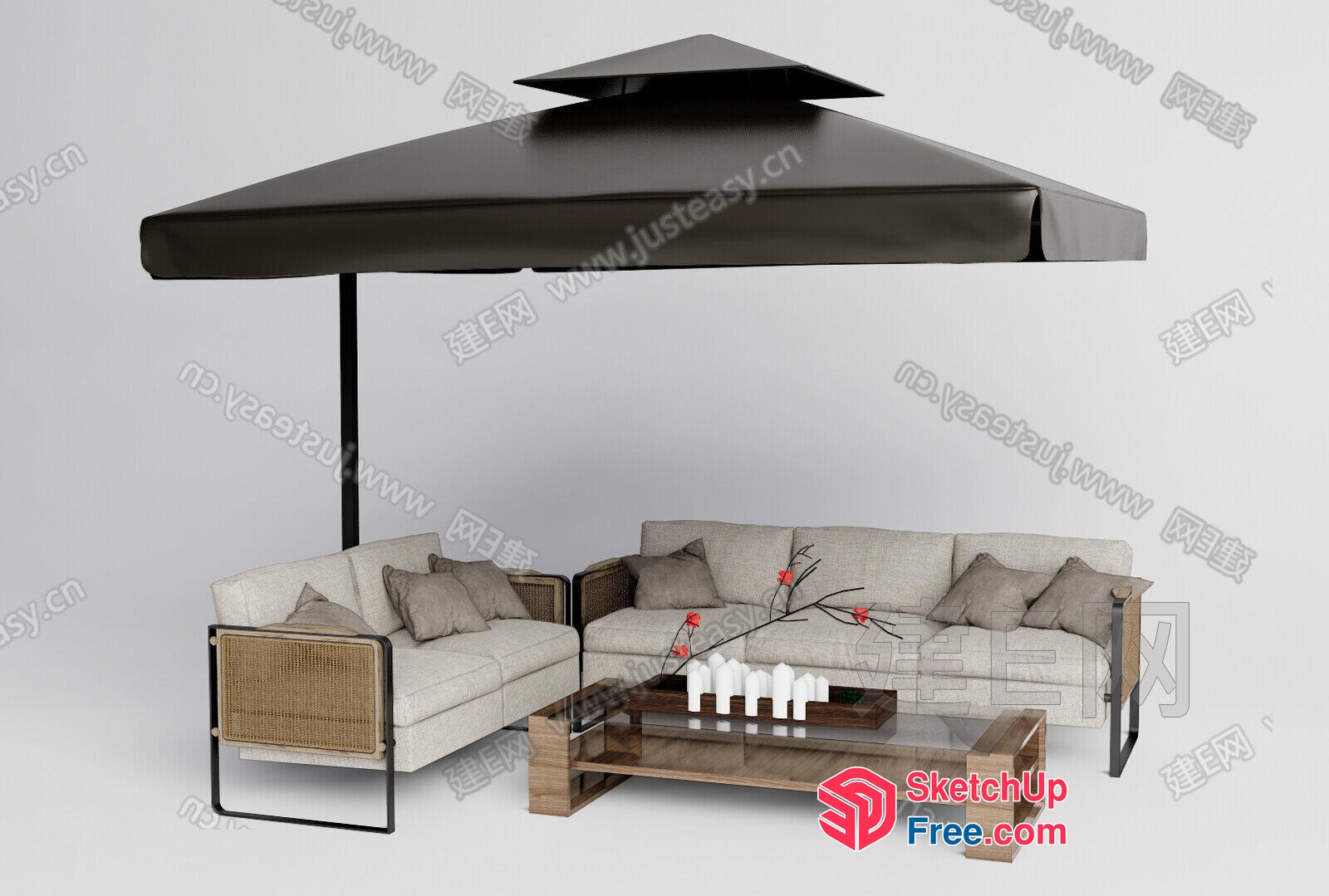 Modern Outdoor Patio Furniture Set With Umbrella 3D SketchUp File