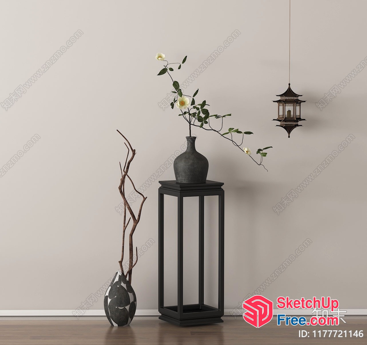 Elegant Interior With Asian-Inspired Decor And Minimalist Vase 3D SketchUp File