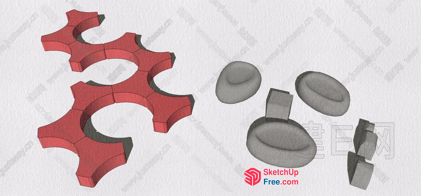 Red And Gray 3D Objects On A White Background 3D SketchUp File