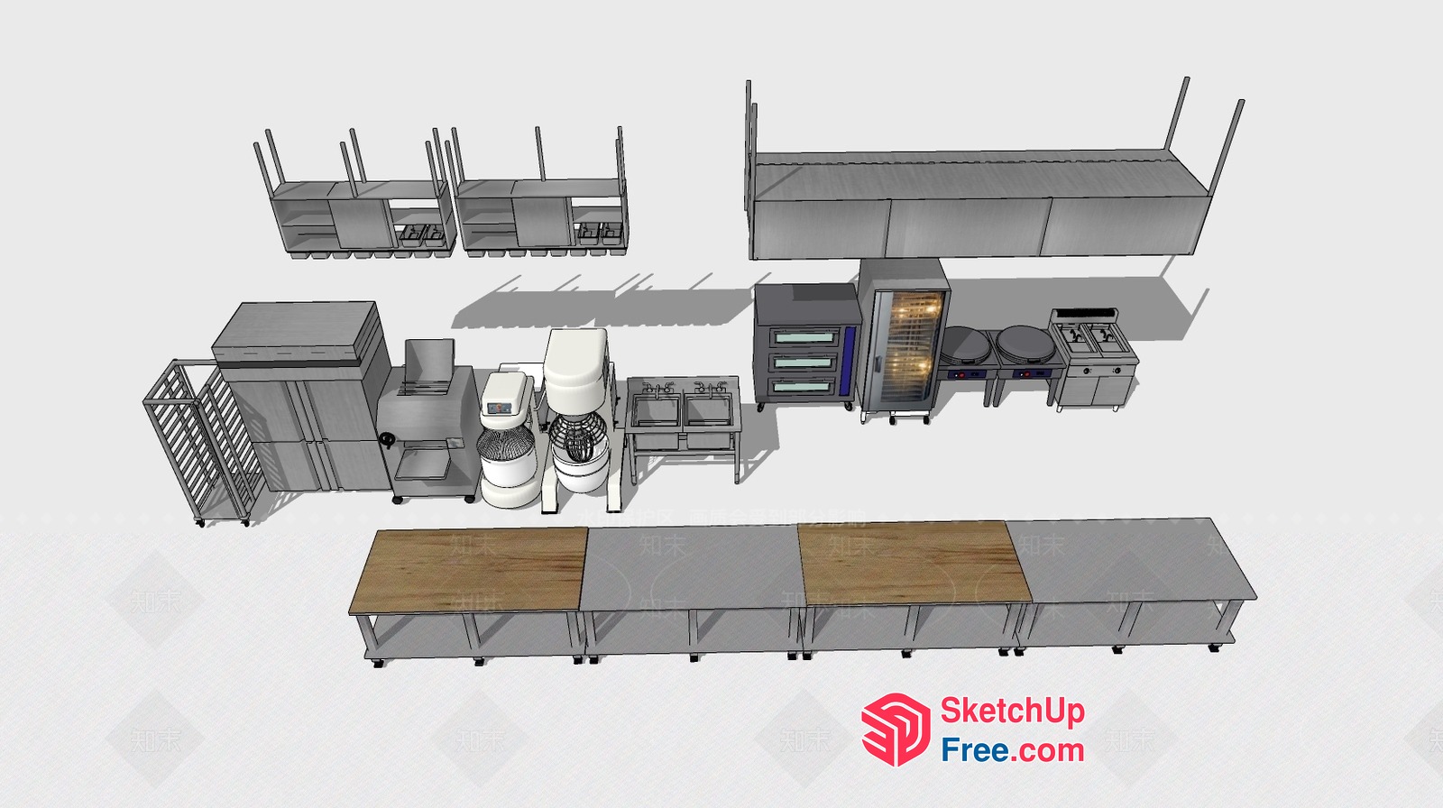 Modern Commercial Kitchen Equipment Layout 3D SketchUp File