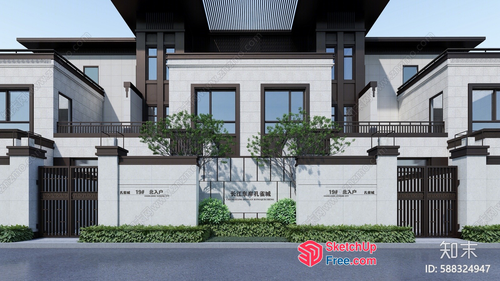 Modern Asian-Inspired Building Facade 3D SketchUp File