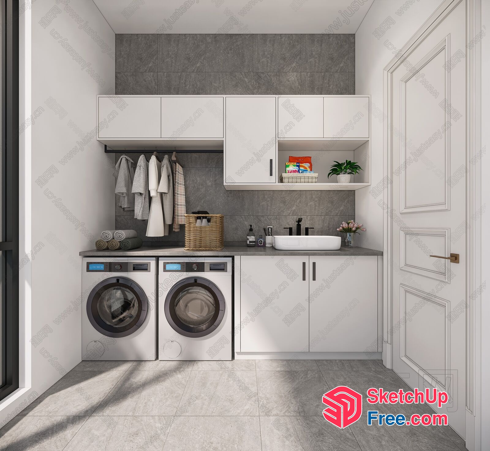 Modern Laundry Room With White And Grey Tones 3D SketchUp File