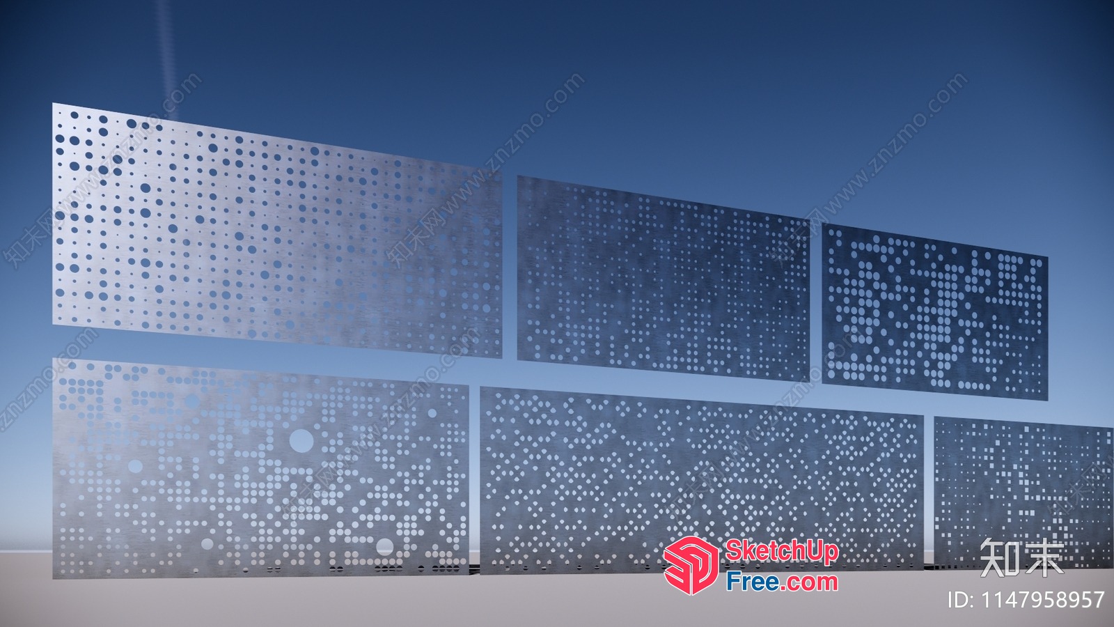 Patterned Metal Panels Against A Gradient Blue Sky 3D SketchUp File