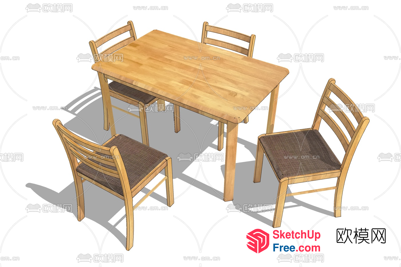 Simple Wooden Dining Table Set 3D SketchUp File