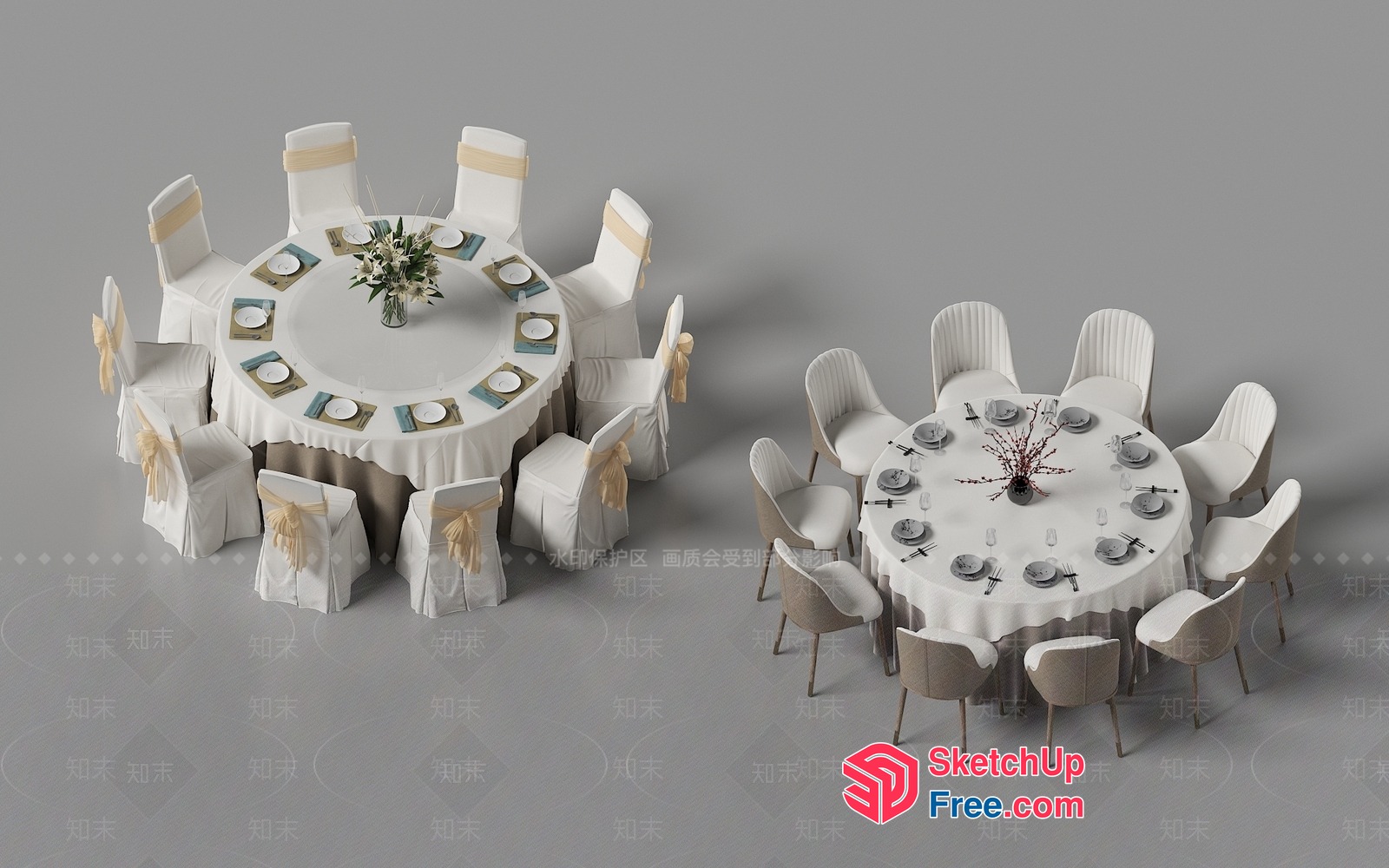 Two Formal Dining Tables With Elegant Chairs 3D SketchUp File