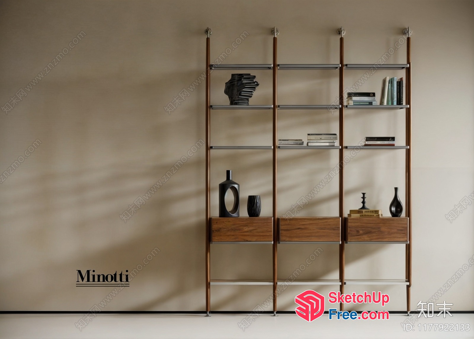 Modern Minimalist Bookcase With Decorative Shelf 3D SketchUp File