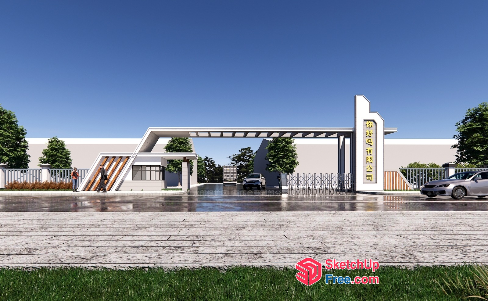 Modern Entrance Gate With Asian-Inspired Architectural Features 3D SketchUp File