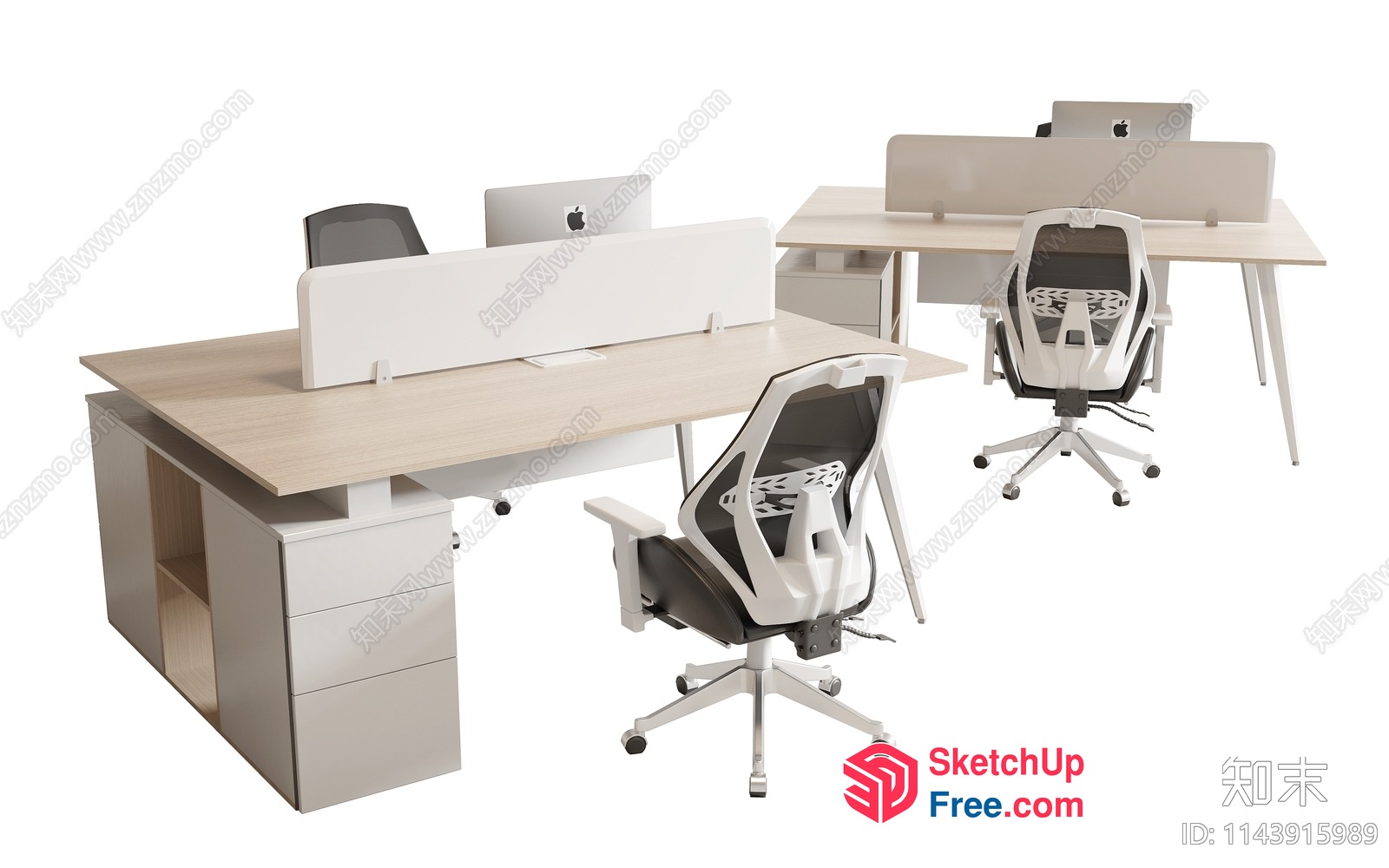 Modern Office Furniture Set With Apple Monitors 3D SketchUp File