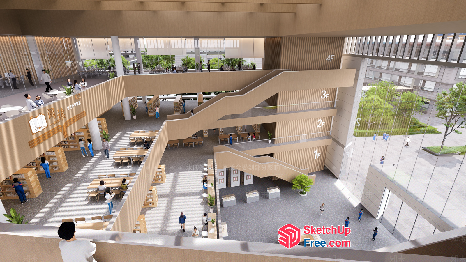 Modern Library Interior With Natural Light And Minimalist Decor 3D SketchUp File