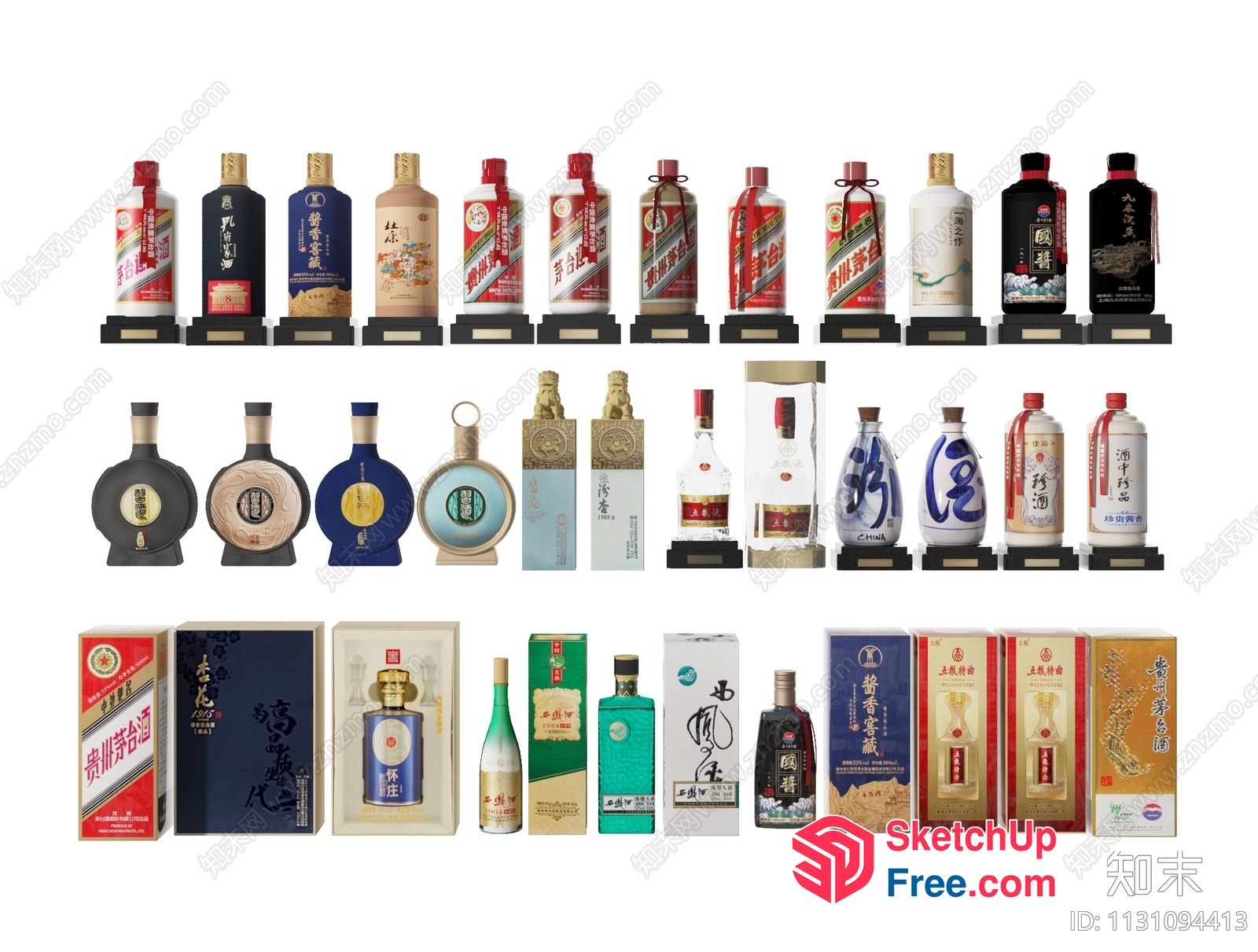 Chinese Liquor Bottles And Packaging 3D SketchUp File