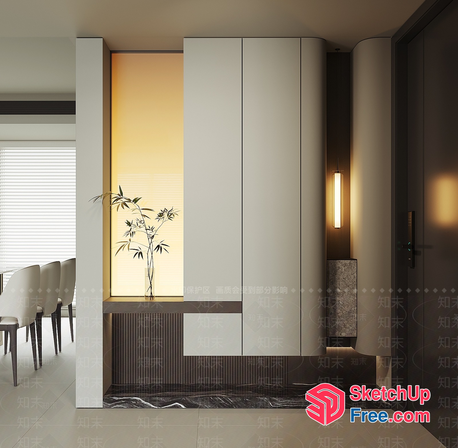Elegant Modern Interior Design With Sleek Pillars And Minimalist Furniture 3D SketchUp File