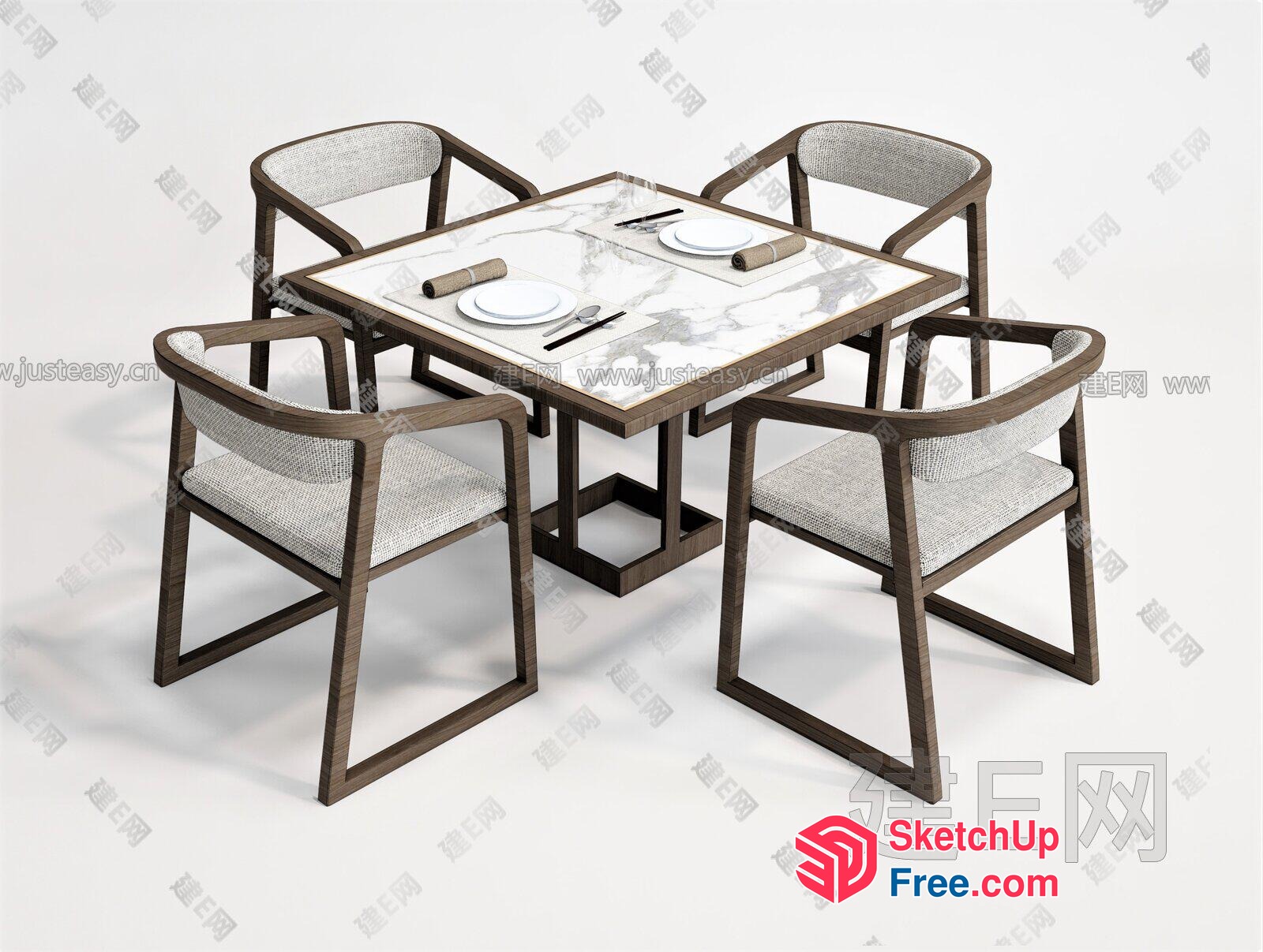 Elegant Dining Room Set With Marble Tabletop 3D SketchUp File