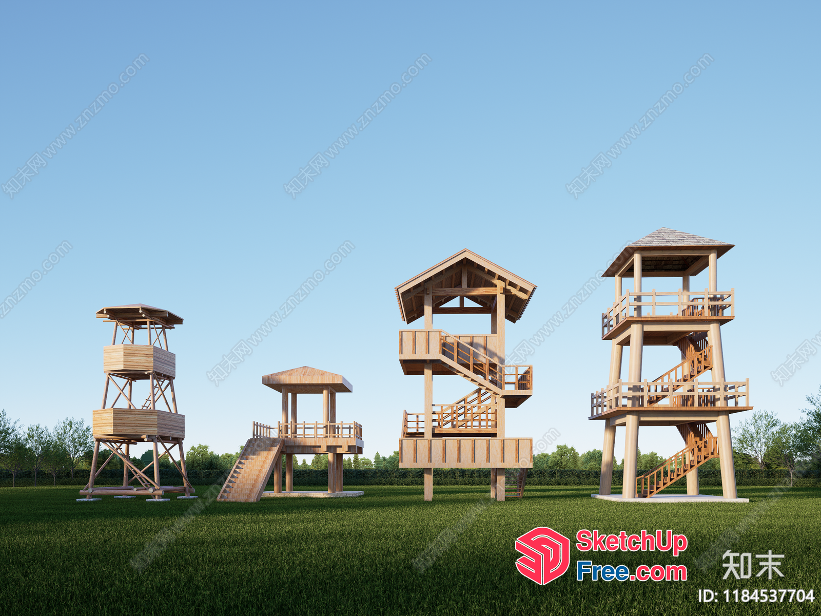 Wooden Watchtowers In A Field 3D SketchUp File