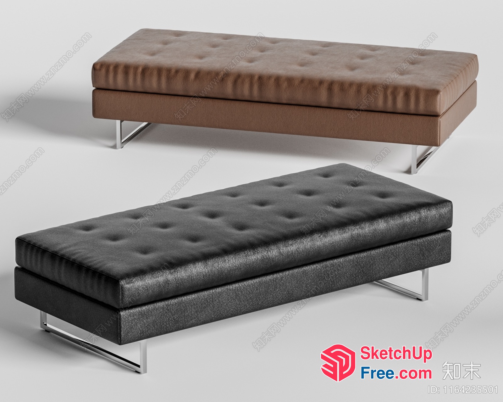 Modern Tufted Leather Benches 3D SketchUp File