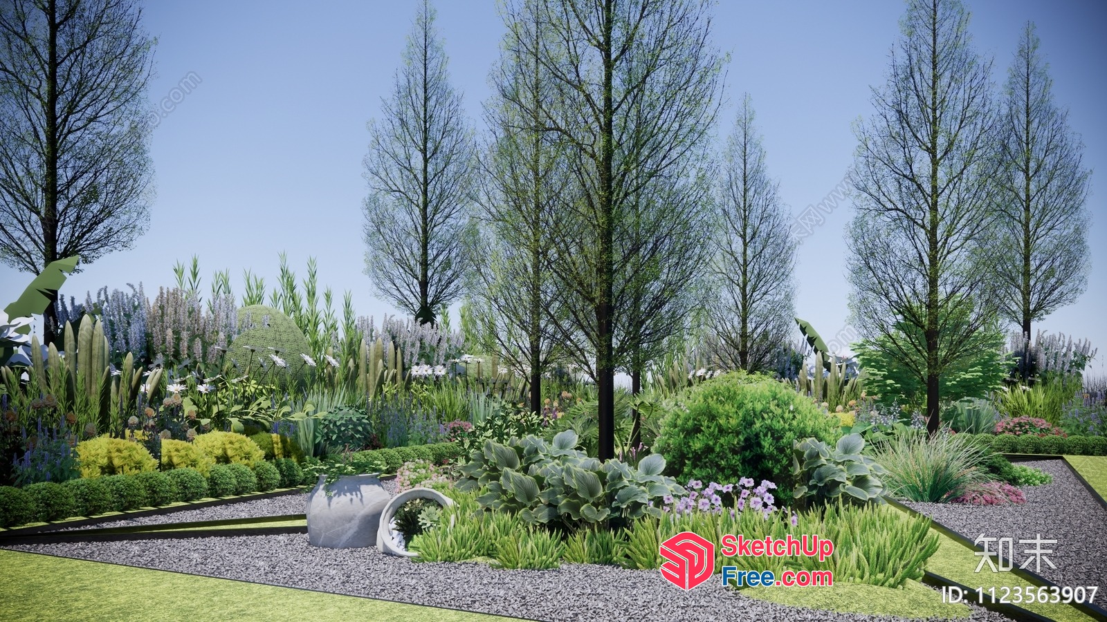 Beautiful Outdoor Garden With Lush Greenery And Stone Pathway 3D SketchUp File