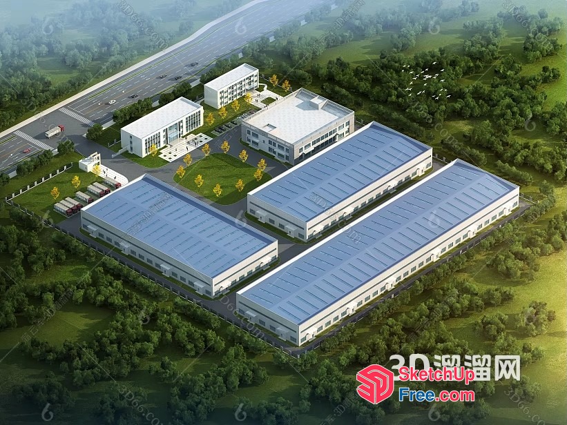 Modern Industrial Park With Green Spaces 3D SketchUp File