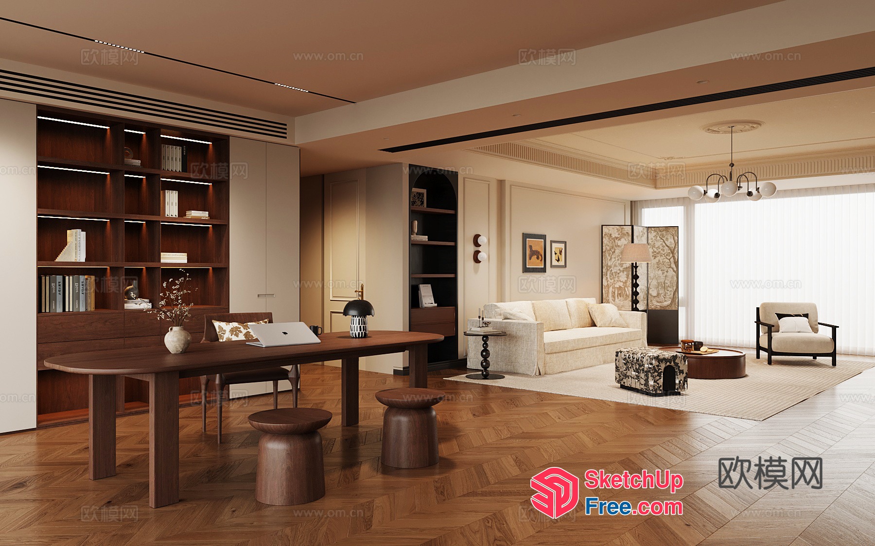 Elegant Living Room With Sleek Furniture And Natural Wood Accents 3D SketchUp File