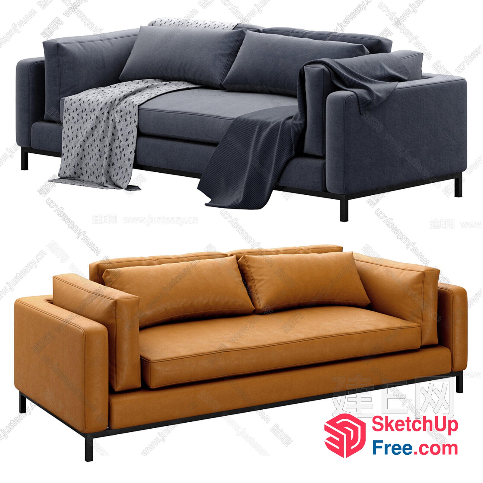 Modern Sofa Designs In Dark And Light Leather 3D SketchUp File