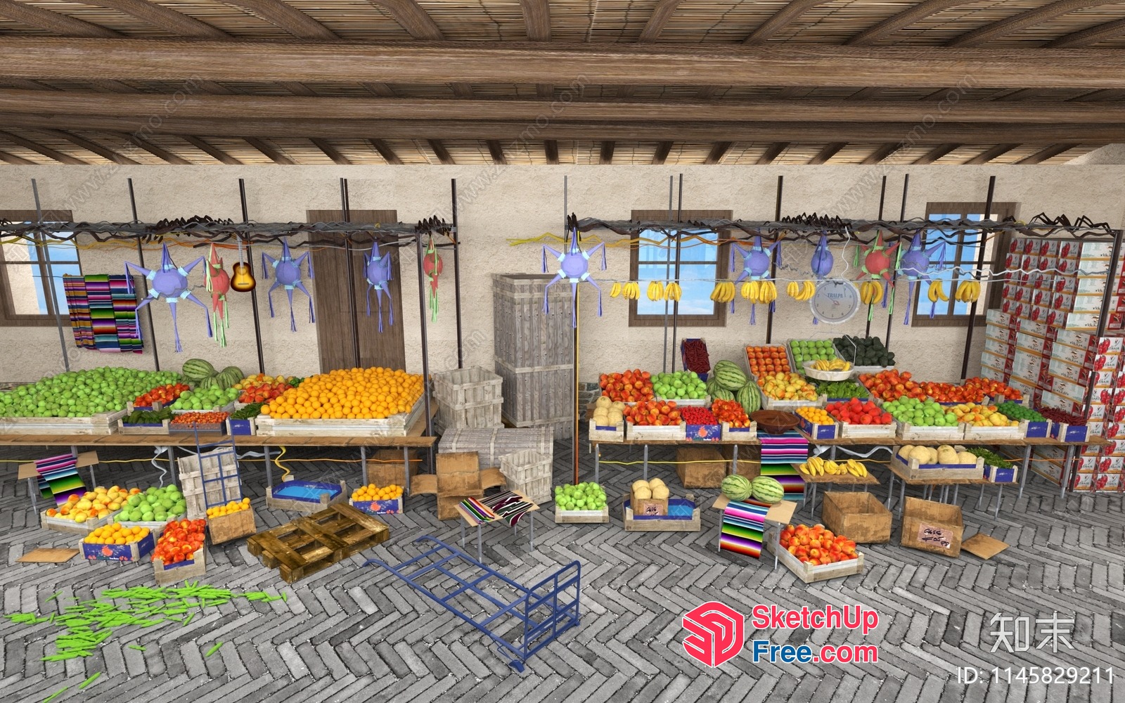 Fruit Display In A Well-Lit Room 3D SketchUp File