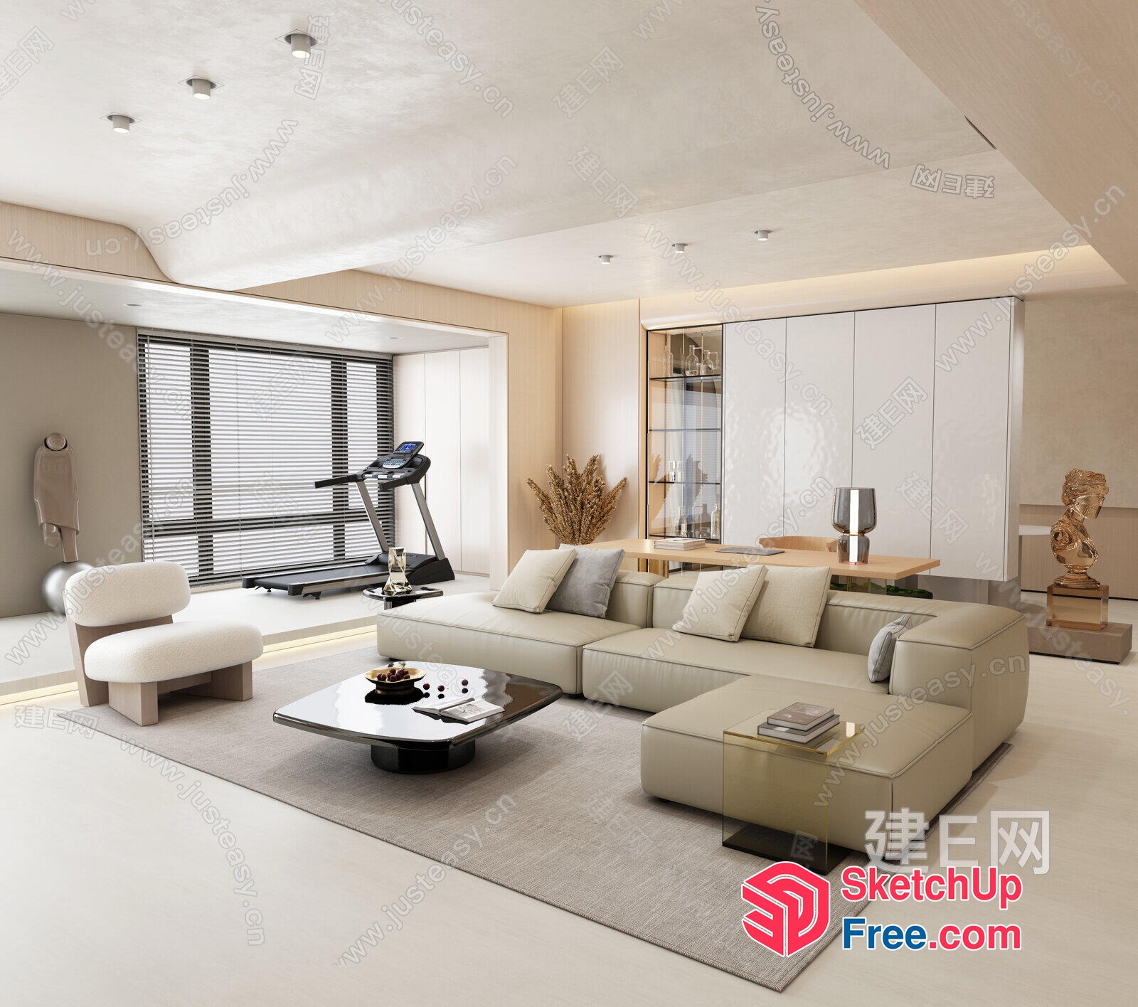 Modern Minimalist Japanese Style Living Room Interior 3D SketchUp File