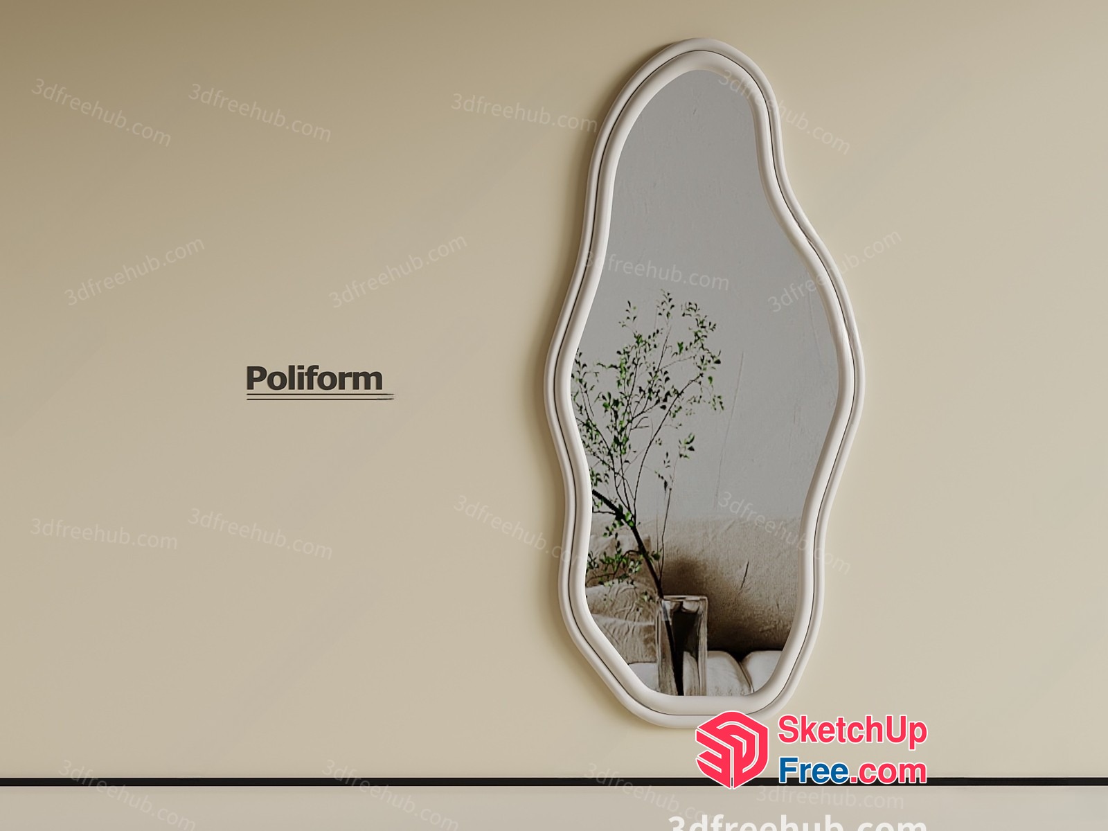 Curved Edge Mirror With Plant Reflection 3D SketchUp File