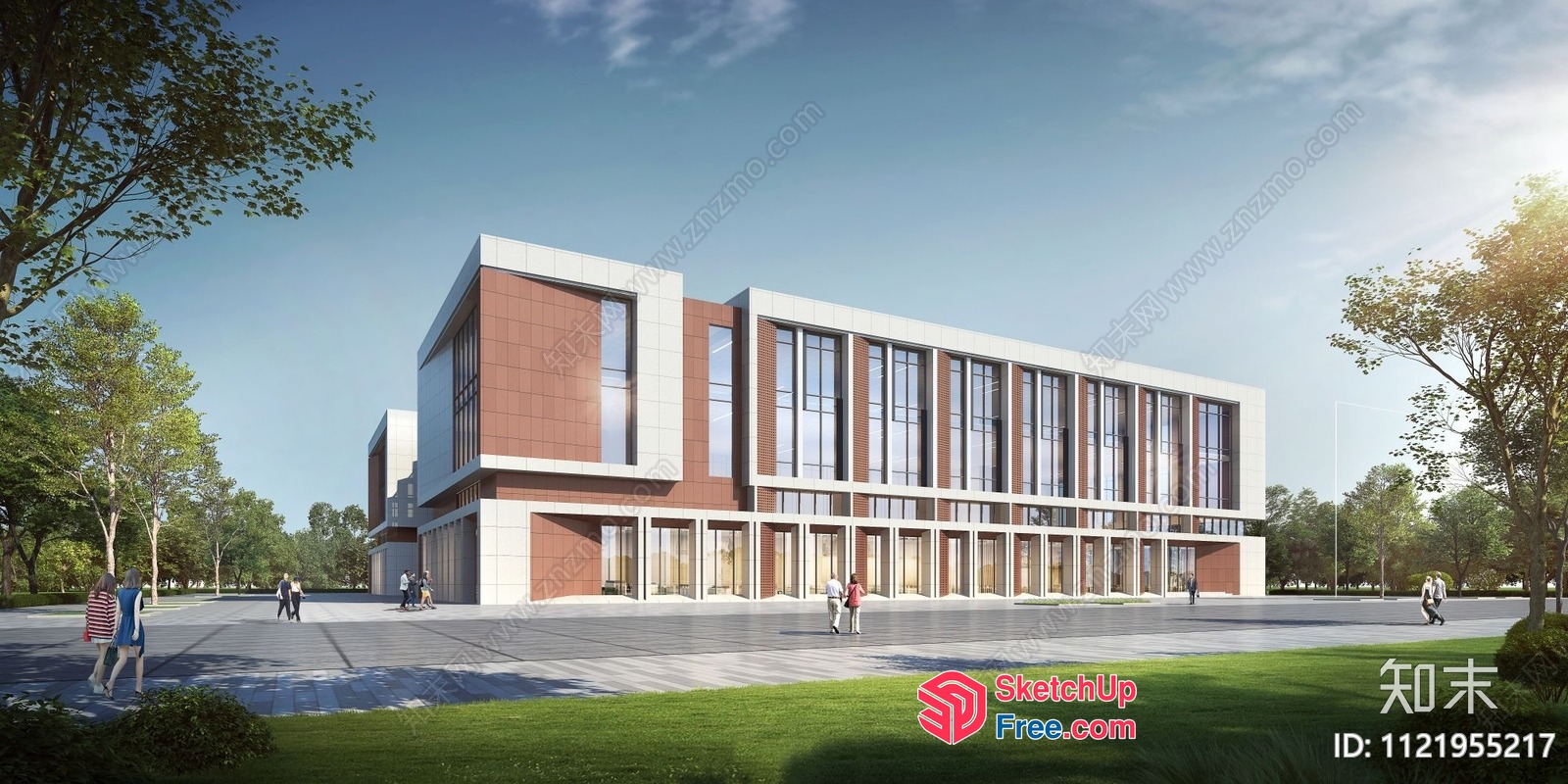 Modern Commercial Building With Glass Curtain Wall And Brown Facade 3D SketchUp File