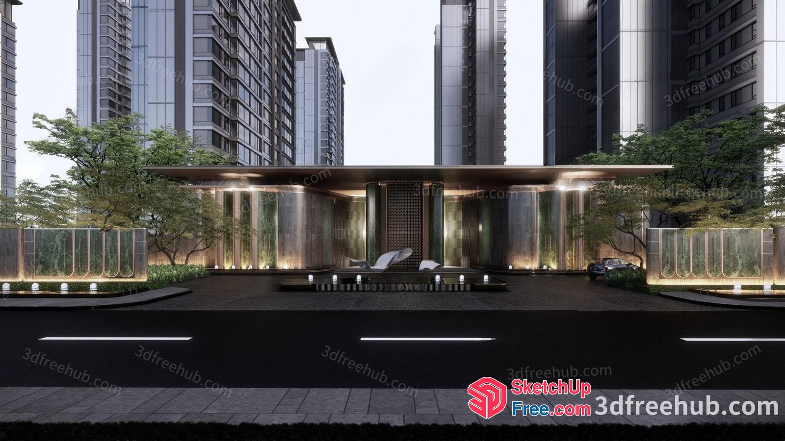 Modern Luxury Apartment Building Entrance 3D SketchUp File