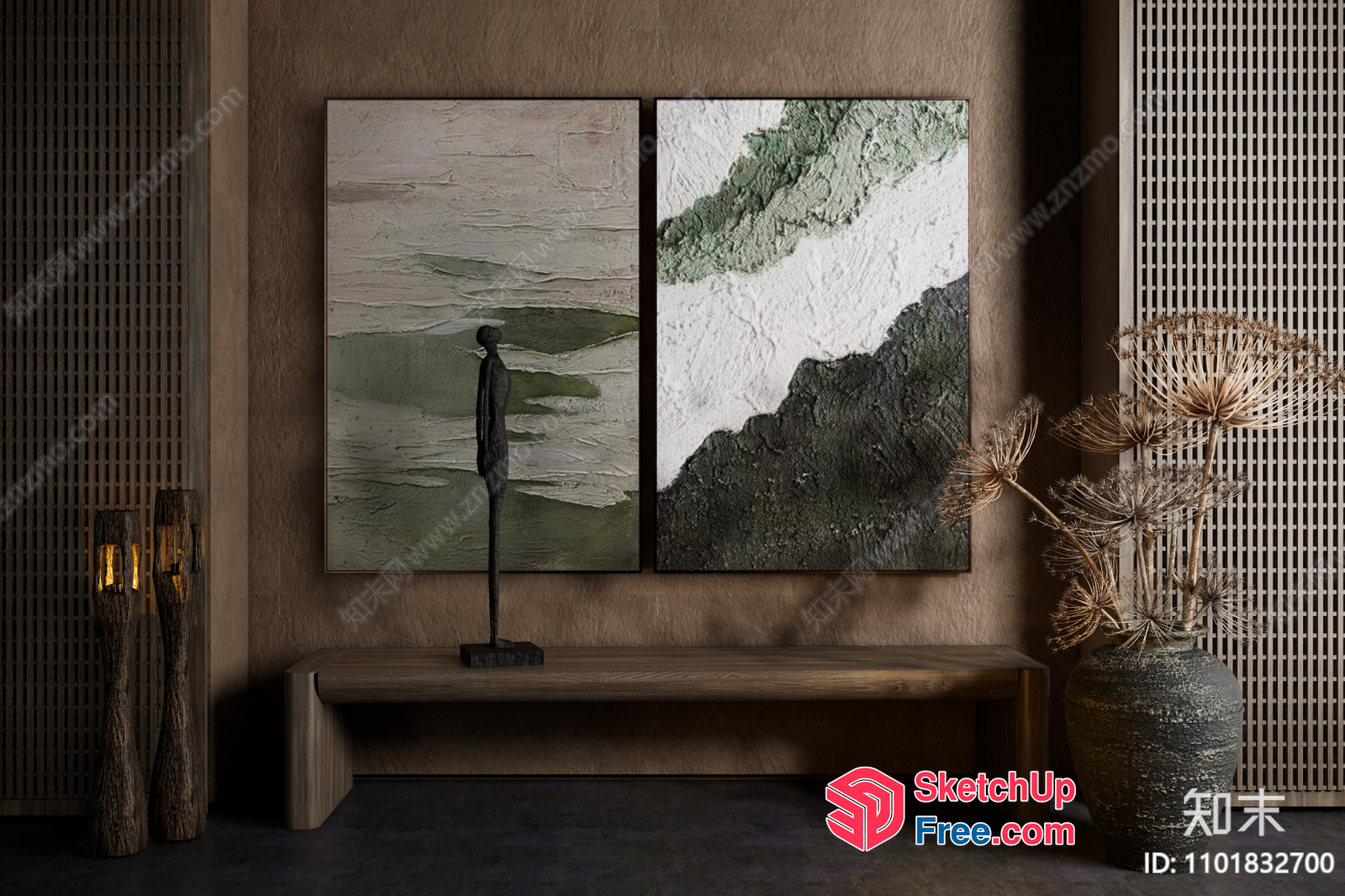 A Modern Minimalist Interior Design With A Wabi-Sabi Style 3D SketchUp File