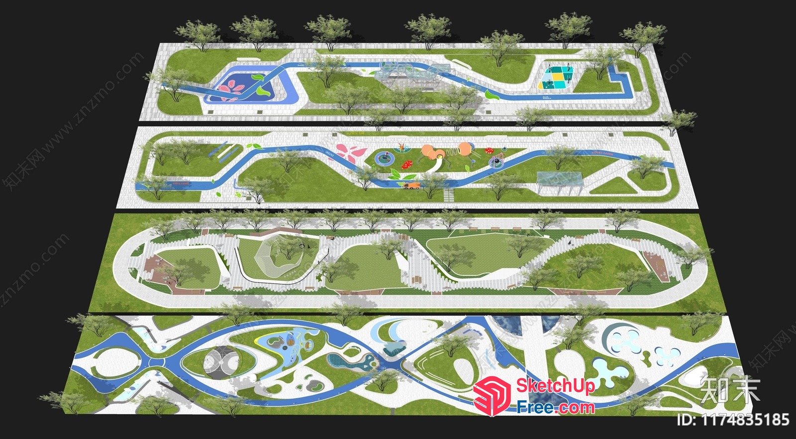 3D Park And Garden Scene With Various Decorations 3D SketchUp File