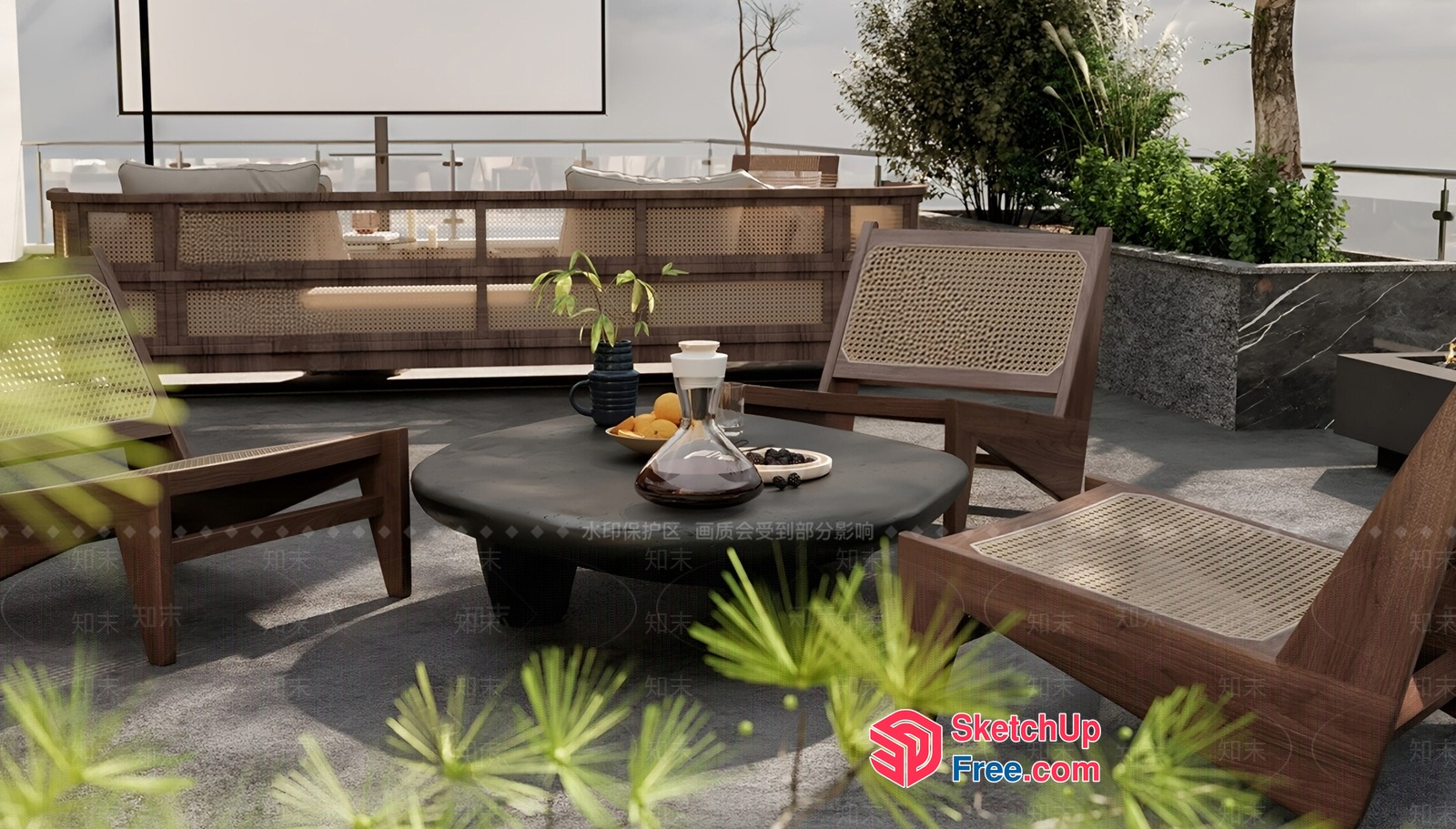 Modern Outdoor Lounge Area With Rattan Furniture 3D SketchUp File