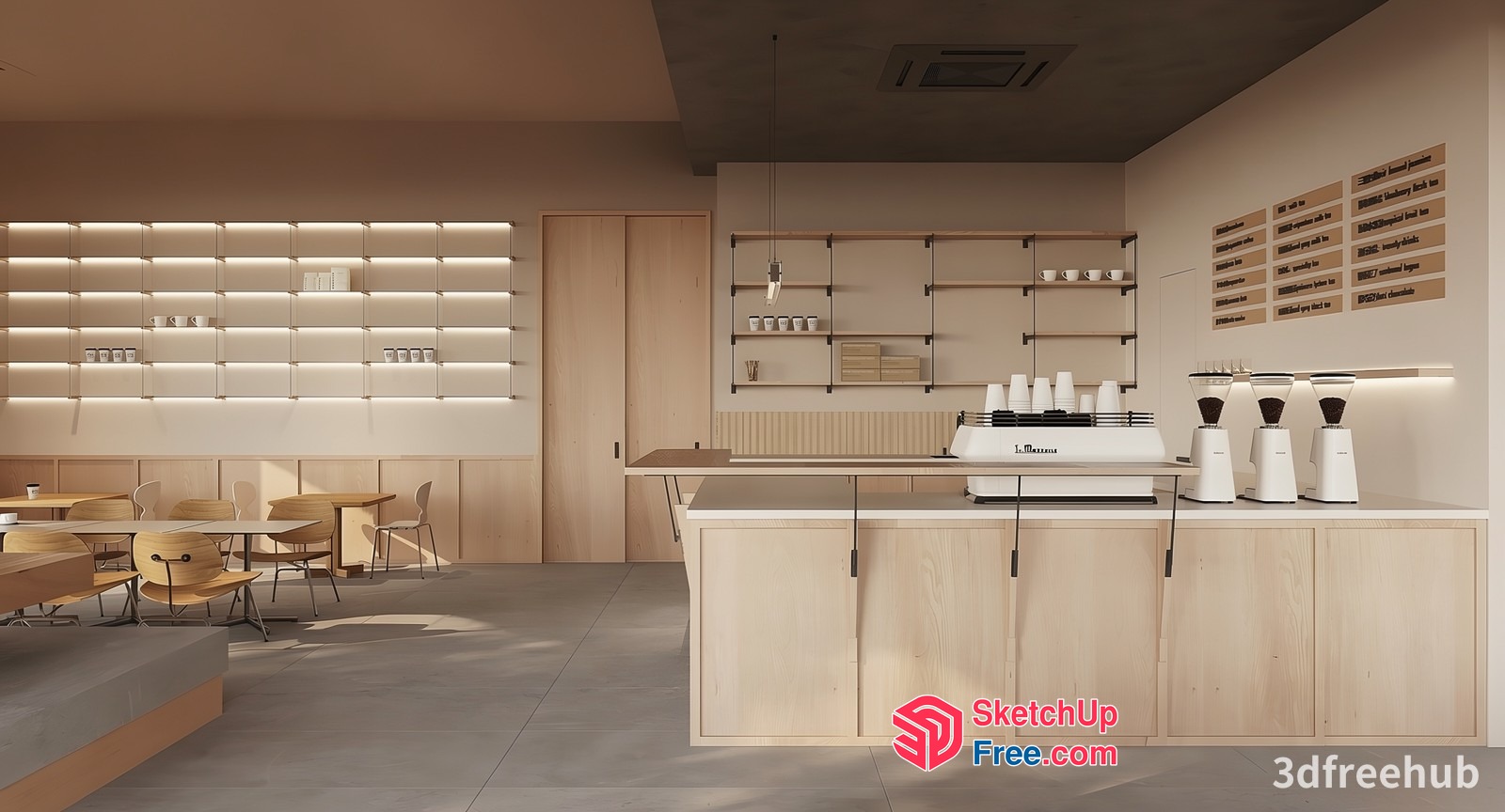 Modern Coffee Shop Interior With Minimalist Decor 3D SketchUp File