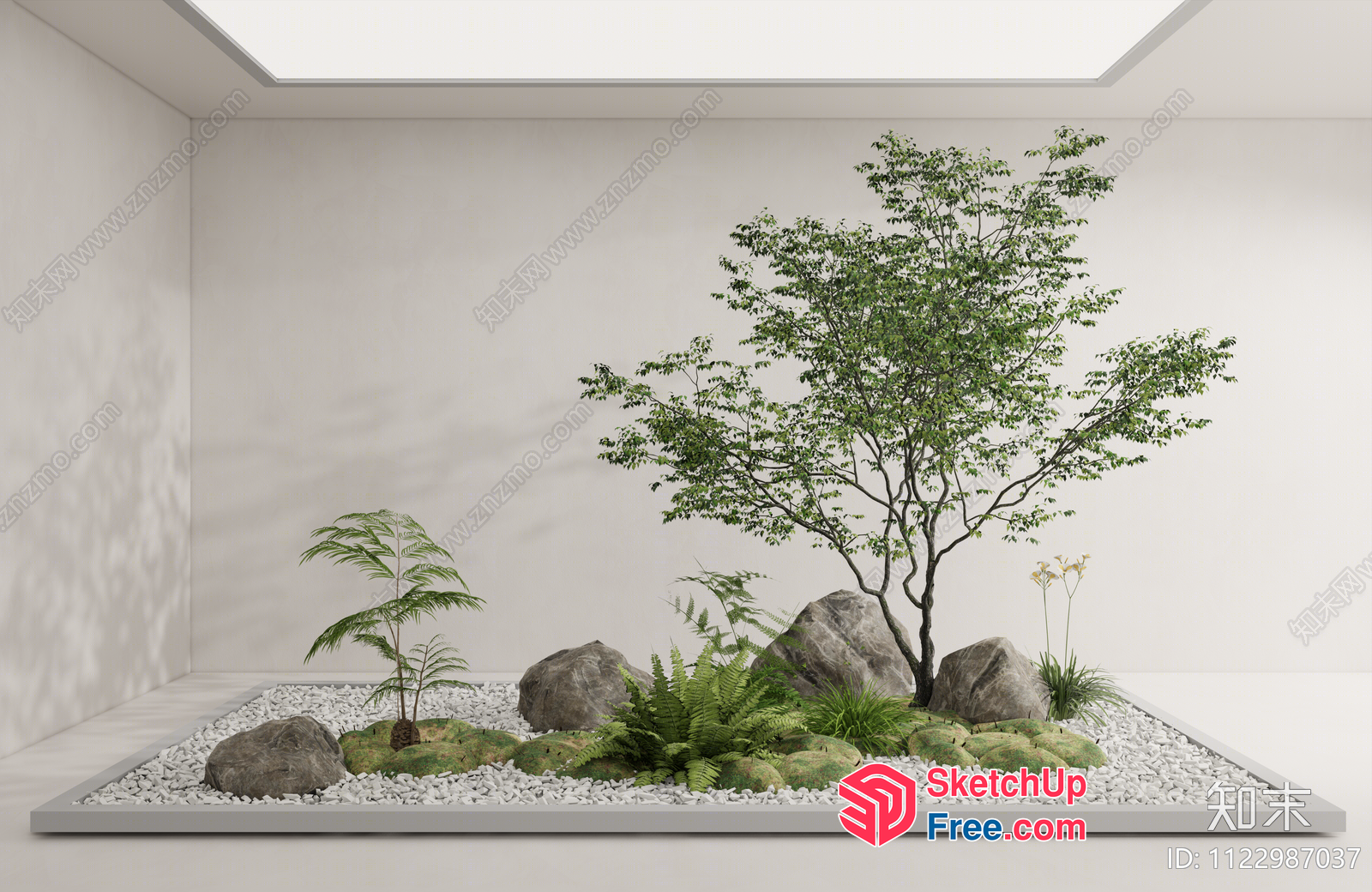 Minimalist Japanese Style Garden With Rocks And Plants 3D SketchUp File