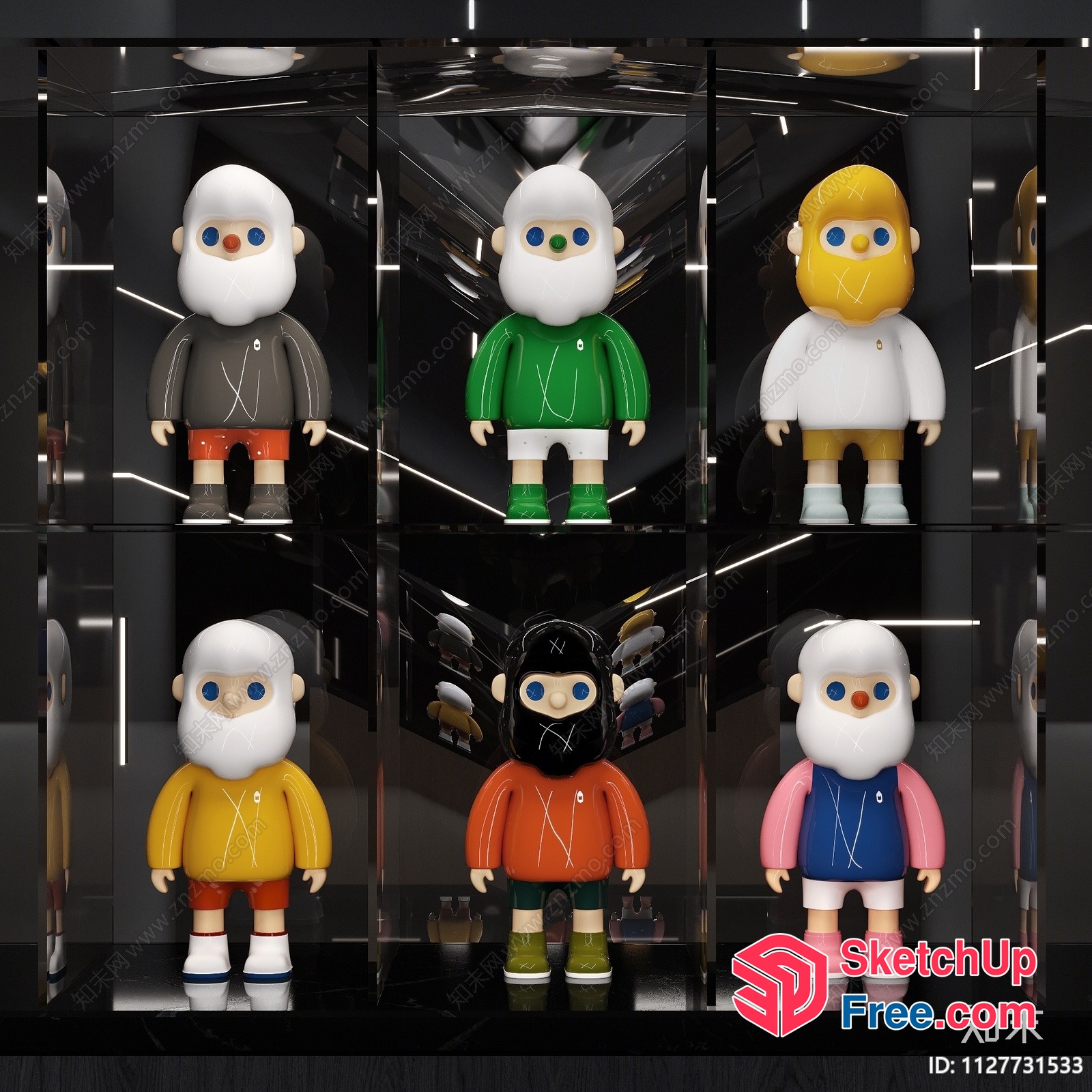 Colorful Cartoon Character Figures In Glass Case 3D SketchUp File