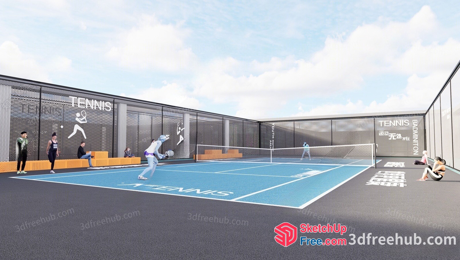 Tennis And Badminton Court Scene 3D SketchUp File