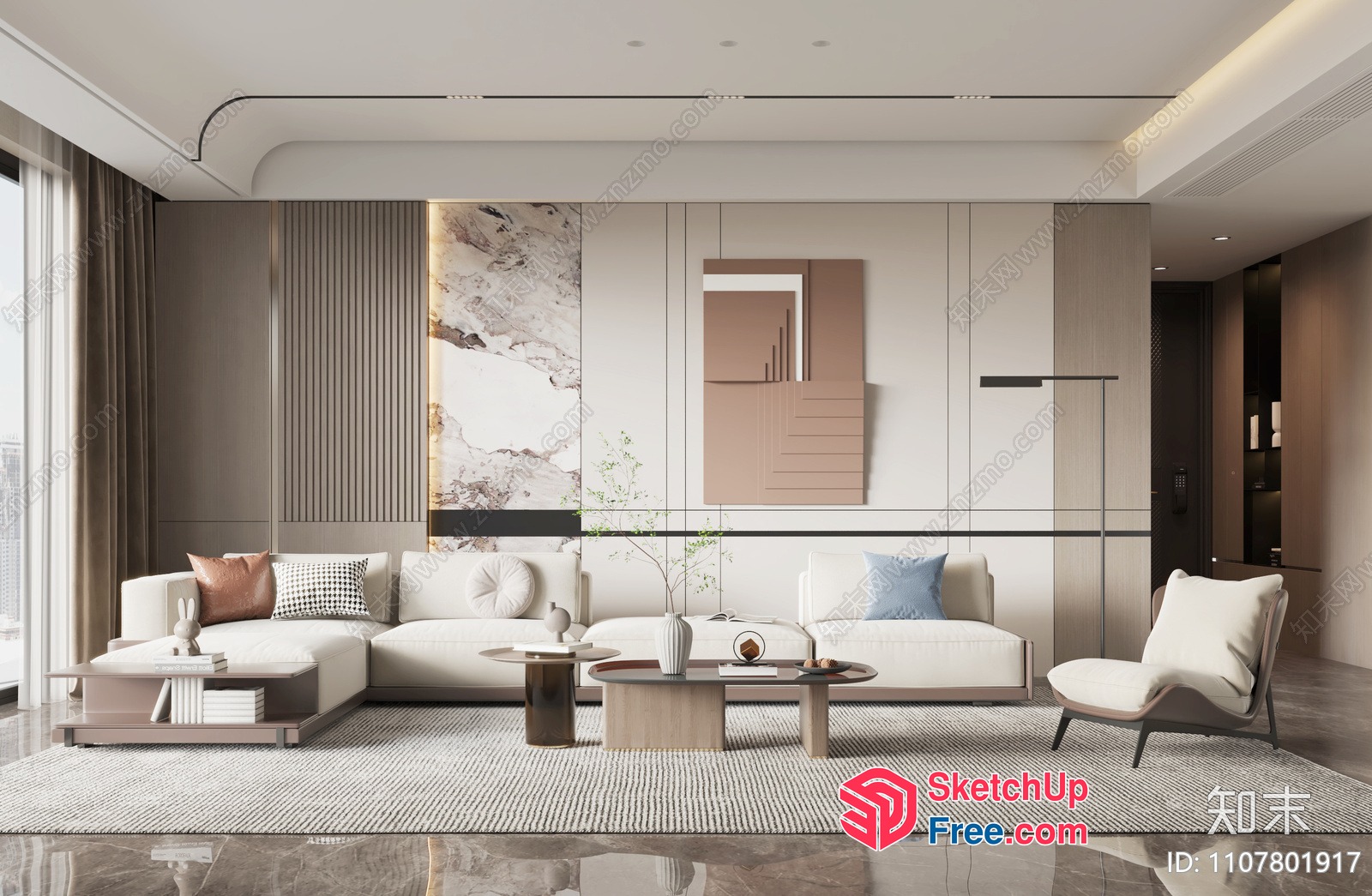 Elegant Modern Living Room With White Sofa And Natural Light 3D SketchUp File