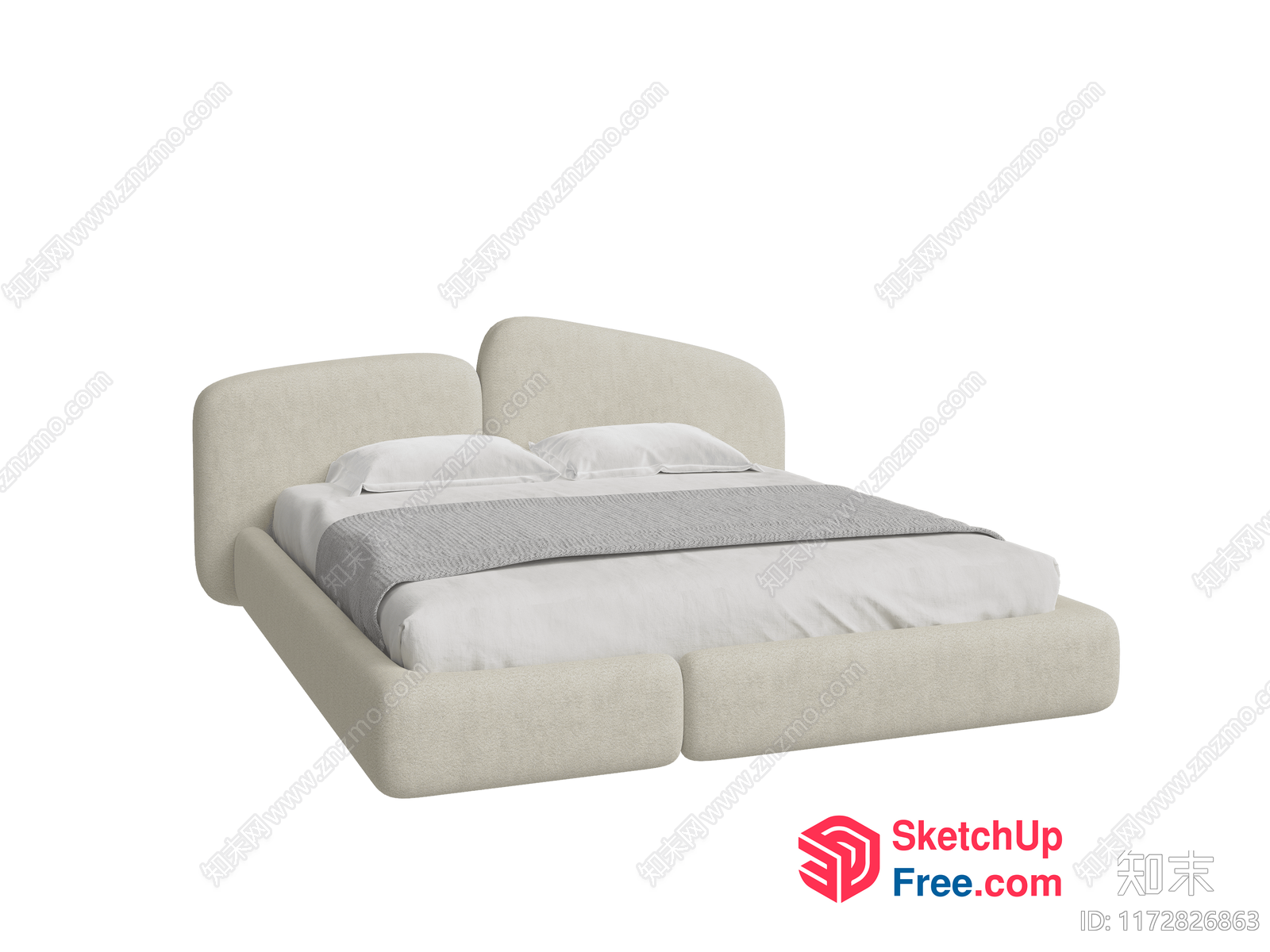 Modern Minimalist Bed With Pillows And Blanket 3D SketchUp File