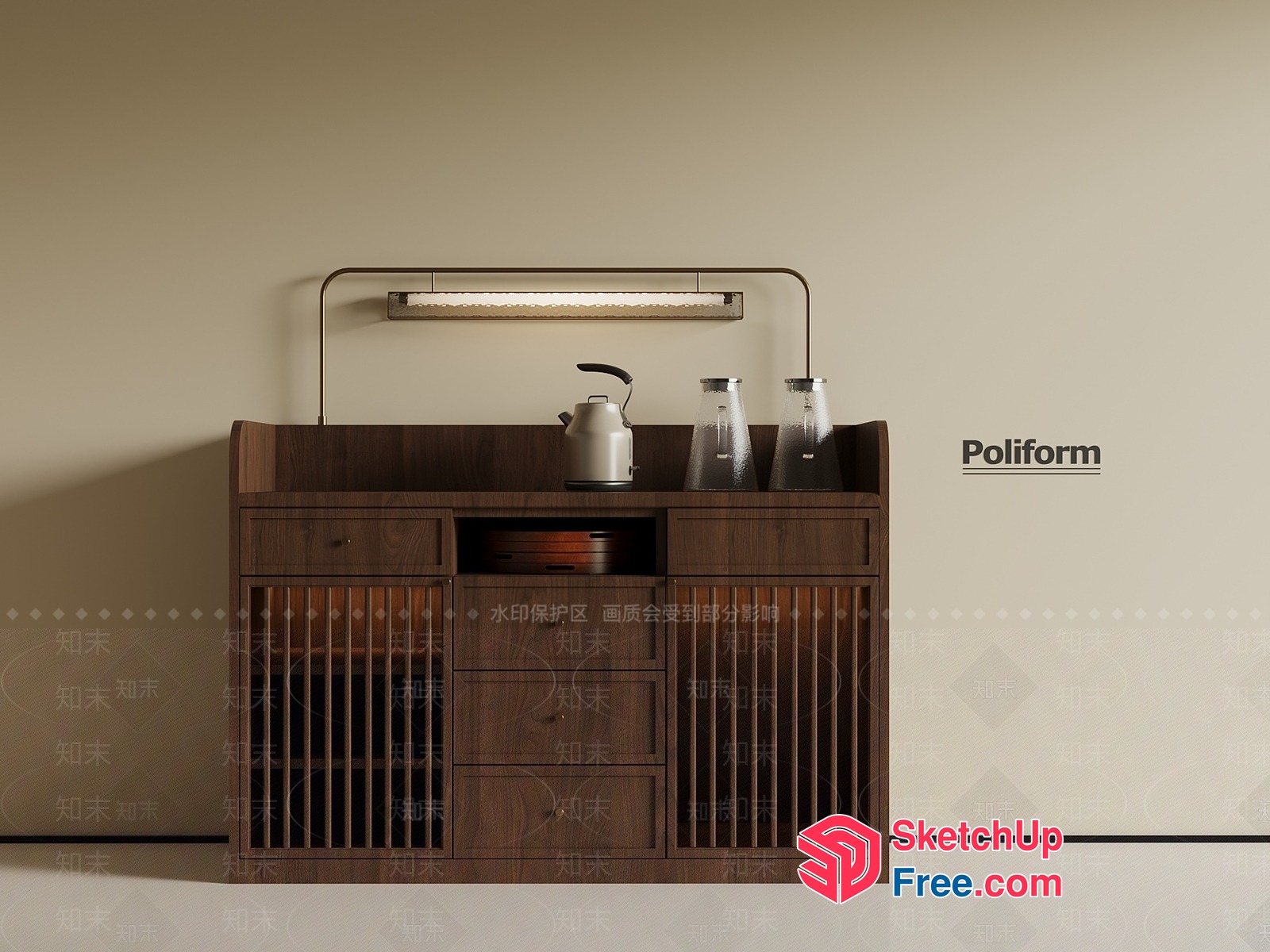 Poliform Wooden Kitchen Cabinet With Light 3D SketchUp File