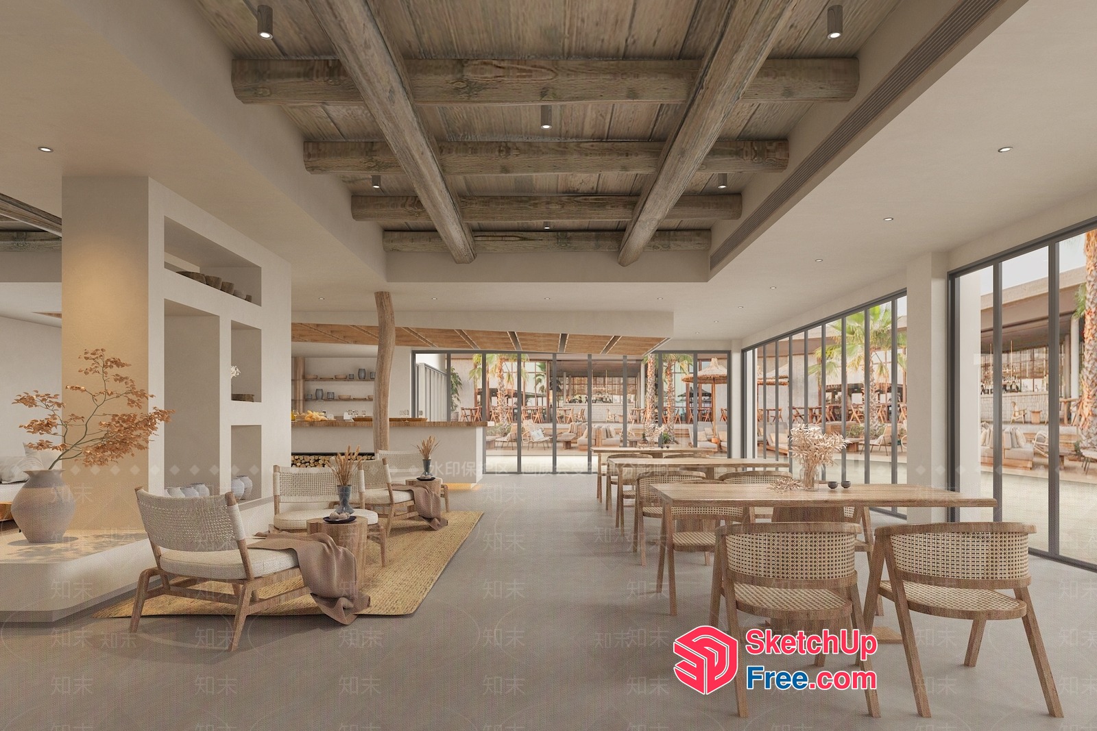 Modern Beach Villa Interior With Natural Elements 3D SketchUp File