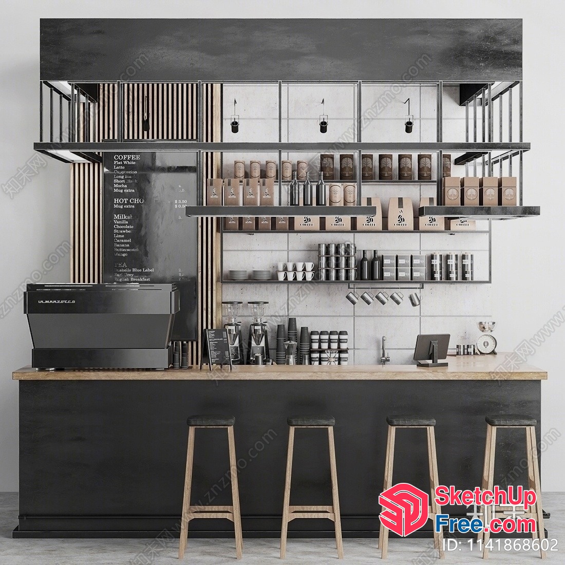 Modern Minimalist Coffee Shop Interior 3D SketchUp File