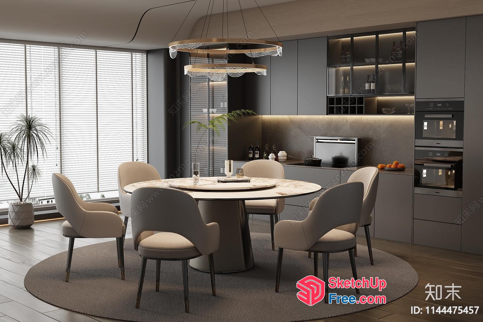 Modern Minimalist Dining Room With Round Table And Chairs 3D SketchUp File
